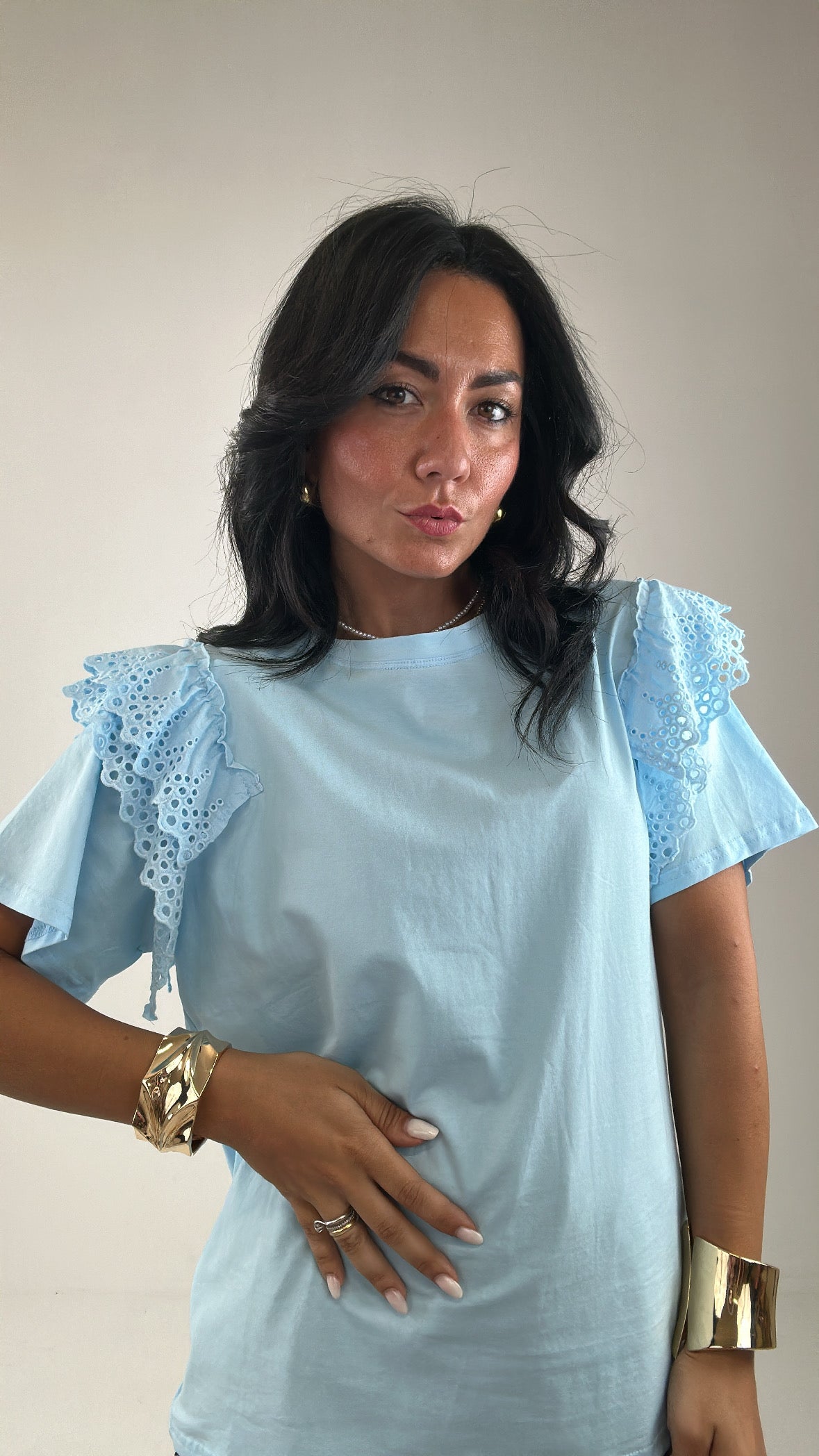 T-shirt MANICA VOLANT SANGALLO - CELESTE