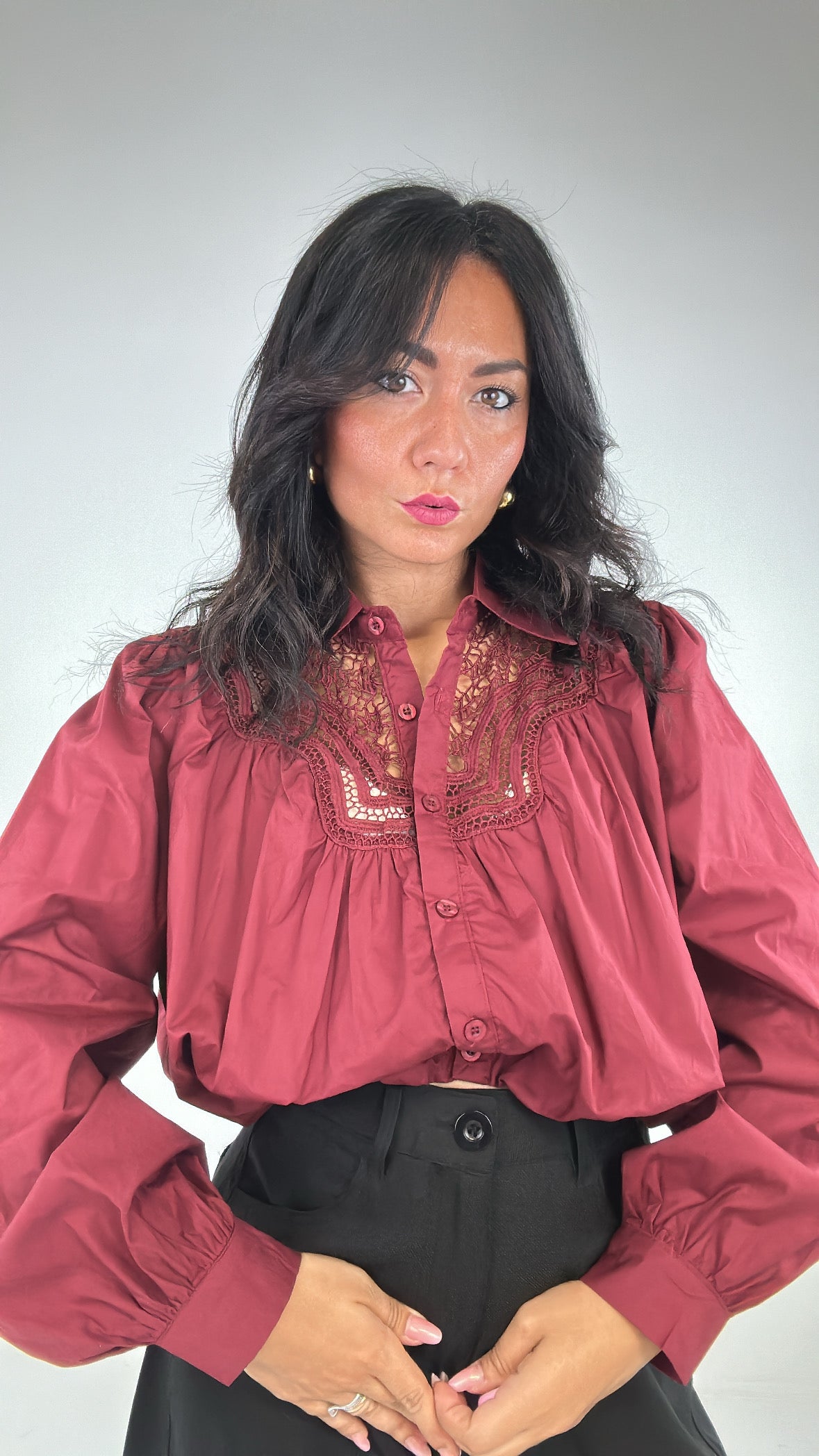 Camicia CROP RICAMO - BORDEAUX