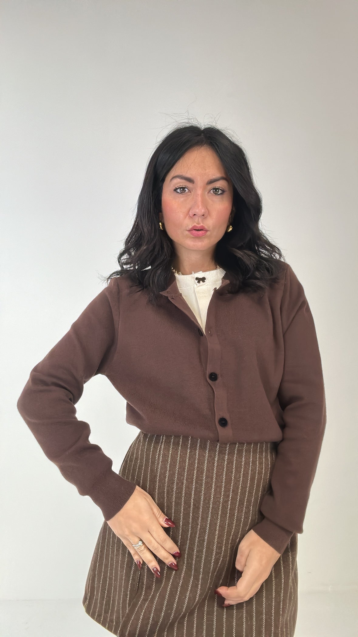 Cardigan DOPPIO BOTTONE FIOCCHETTO - MARRONE