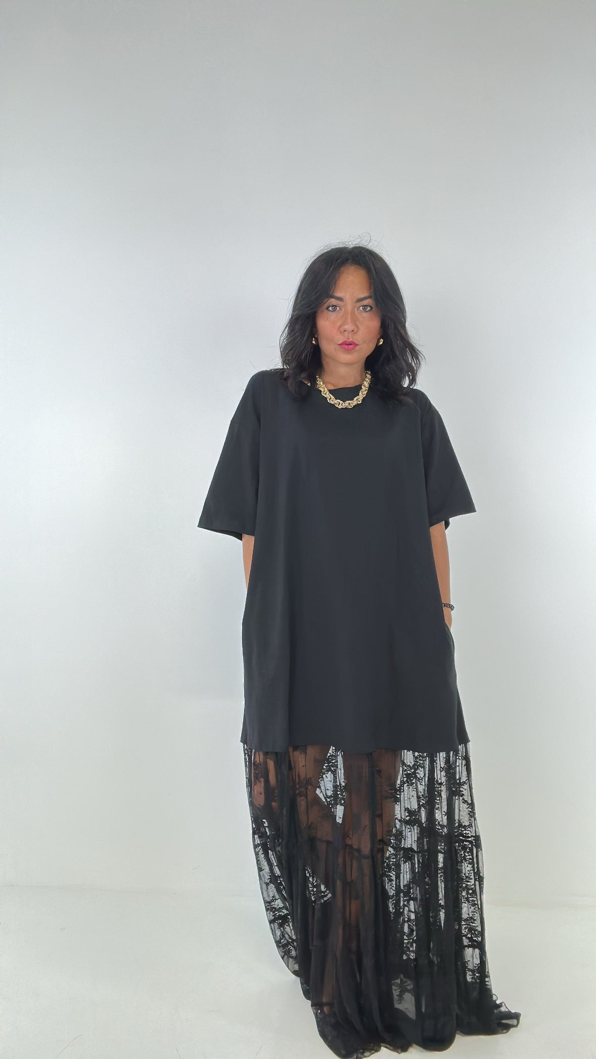 Vestito CON PIZZO LUMINA - NERO