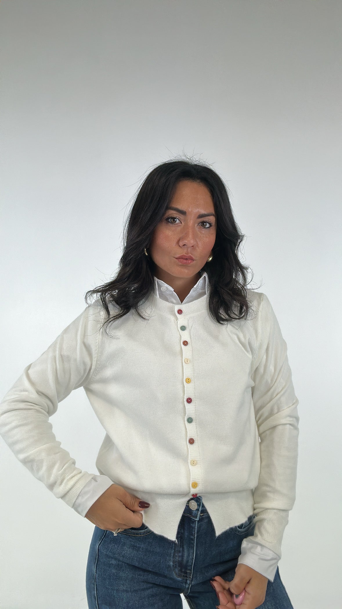 Cardigan BOTTONCINI COLORATI - BIANCO