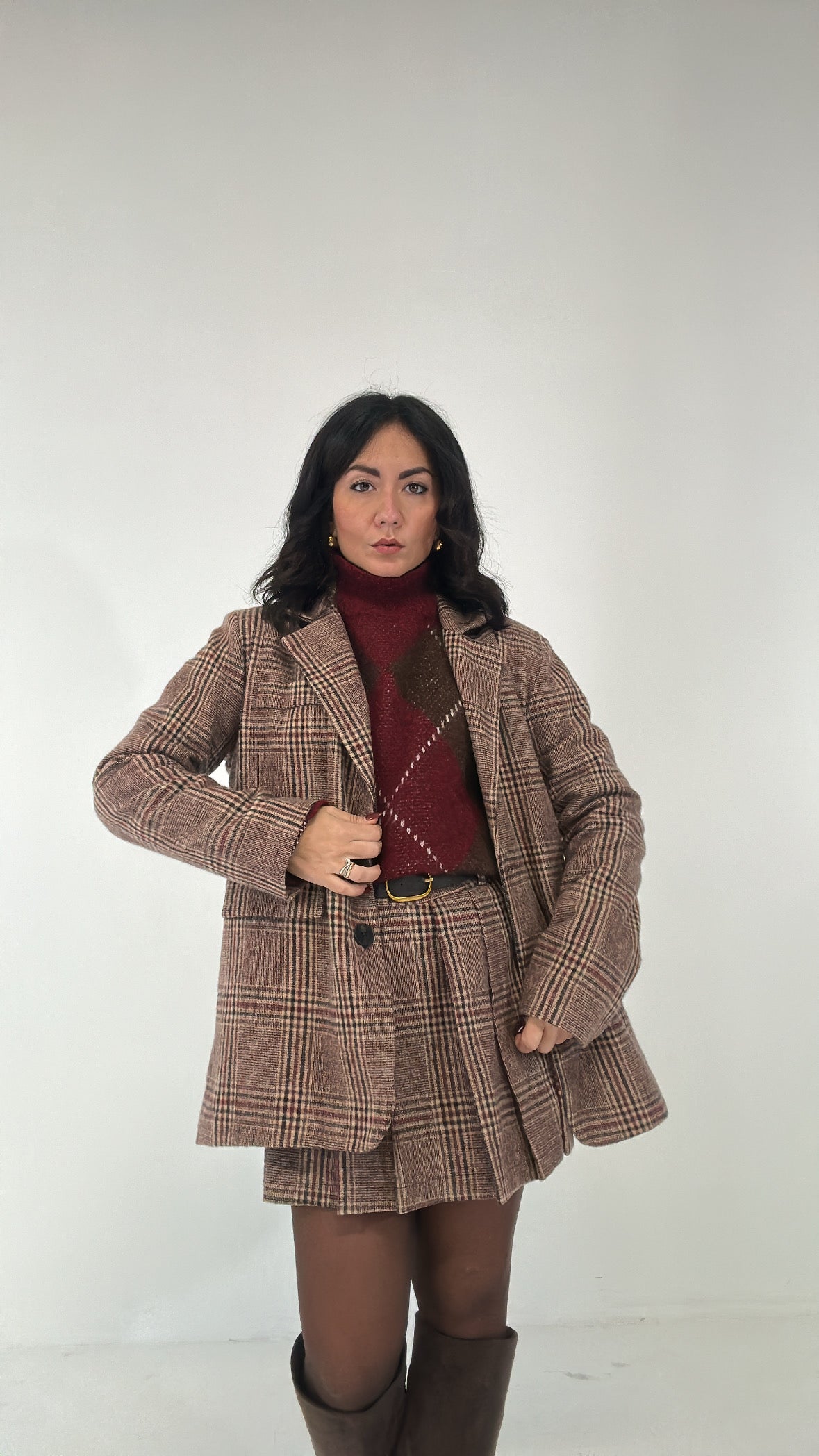 Giacca QUADRONI IN PANNO - BEIGE-BORDEAUX