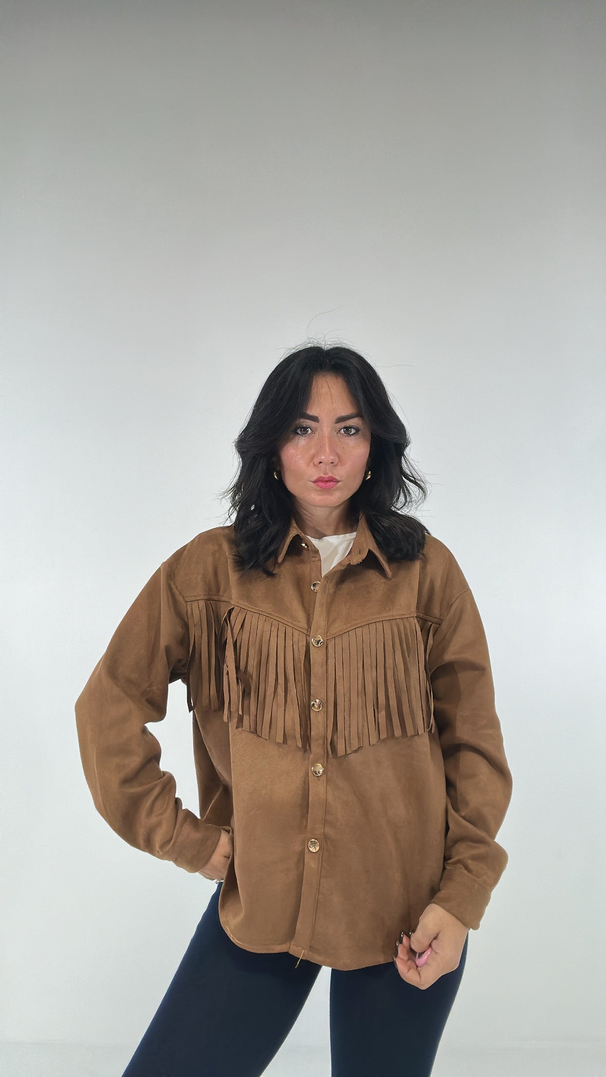 Camicia IN CAMOSCIO CON FRANGE - CAMMELLO