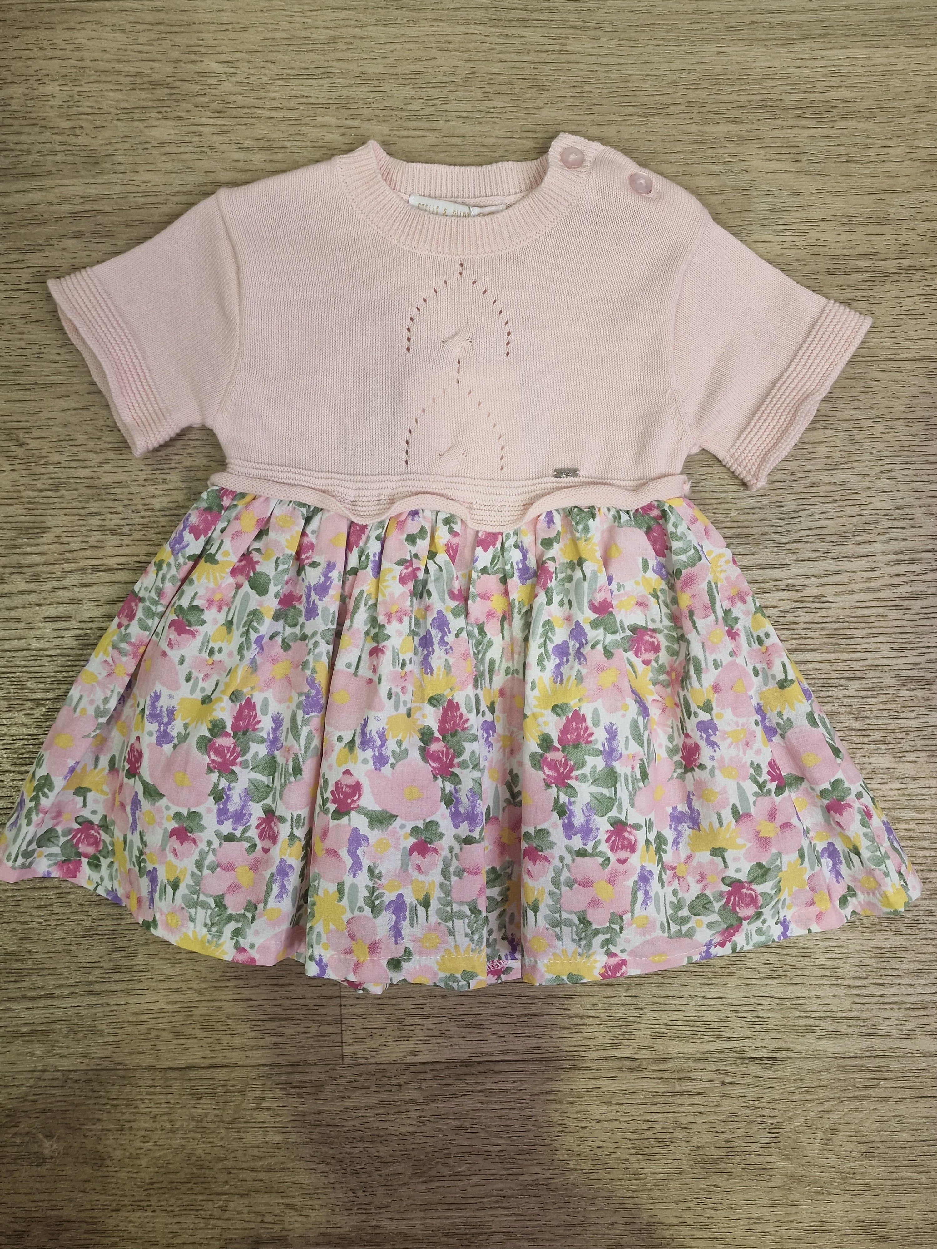 Vestitino MAGLIA E FIORI 3-24M - ROSA