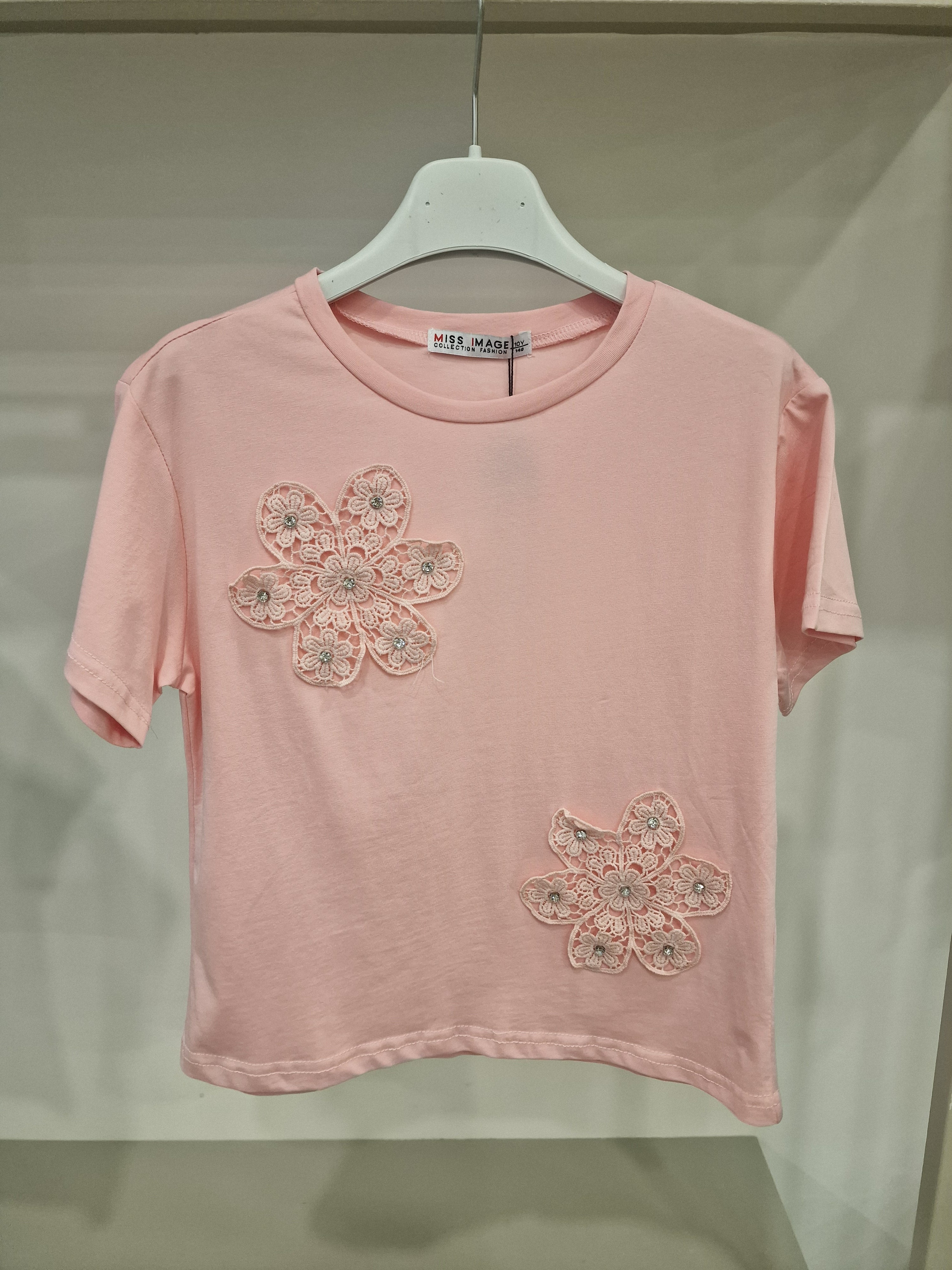 T-shirt FIORI E STRASS 4-12A - ROSA