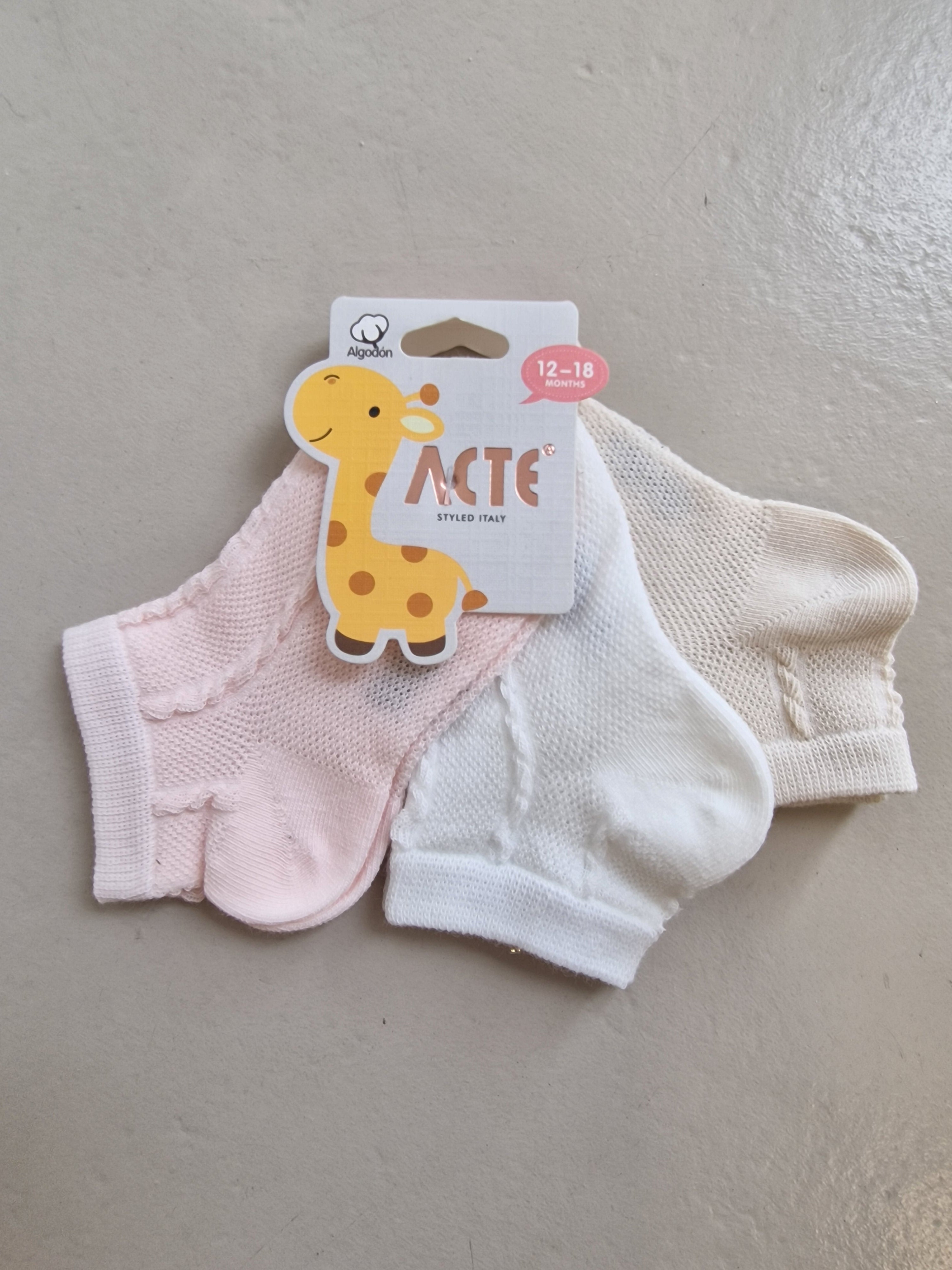 Tris CALZINI TRAFORATI 0-24M - ROSA