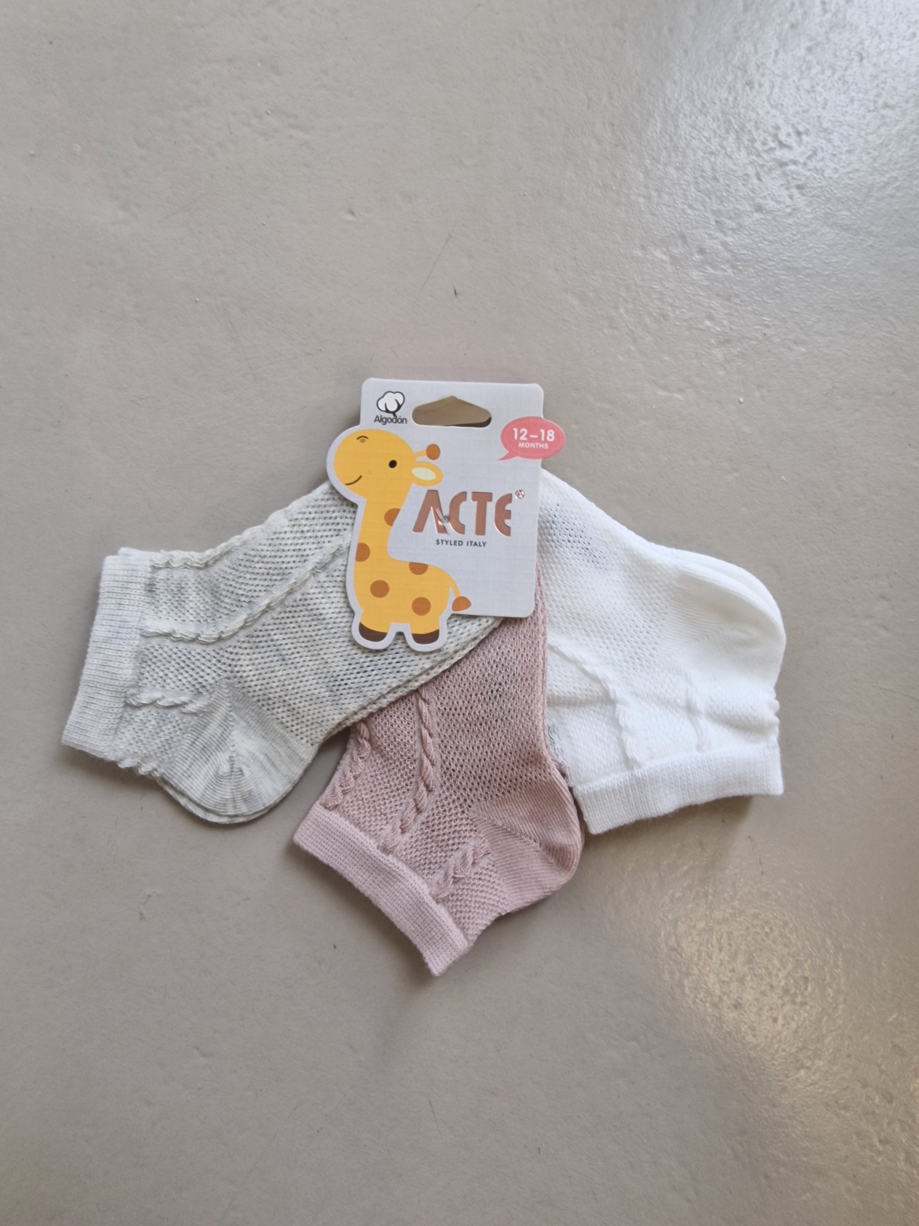 Tris CALZINI TRAFORATI 0-24M - GRIGIO