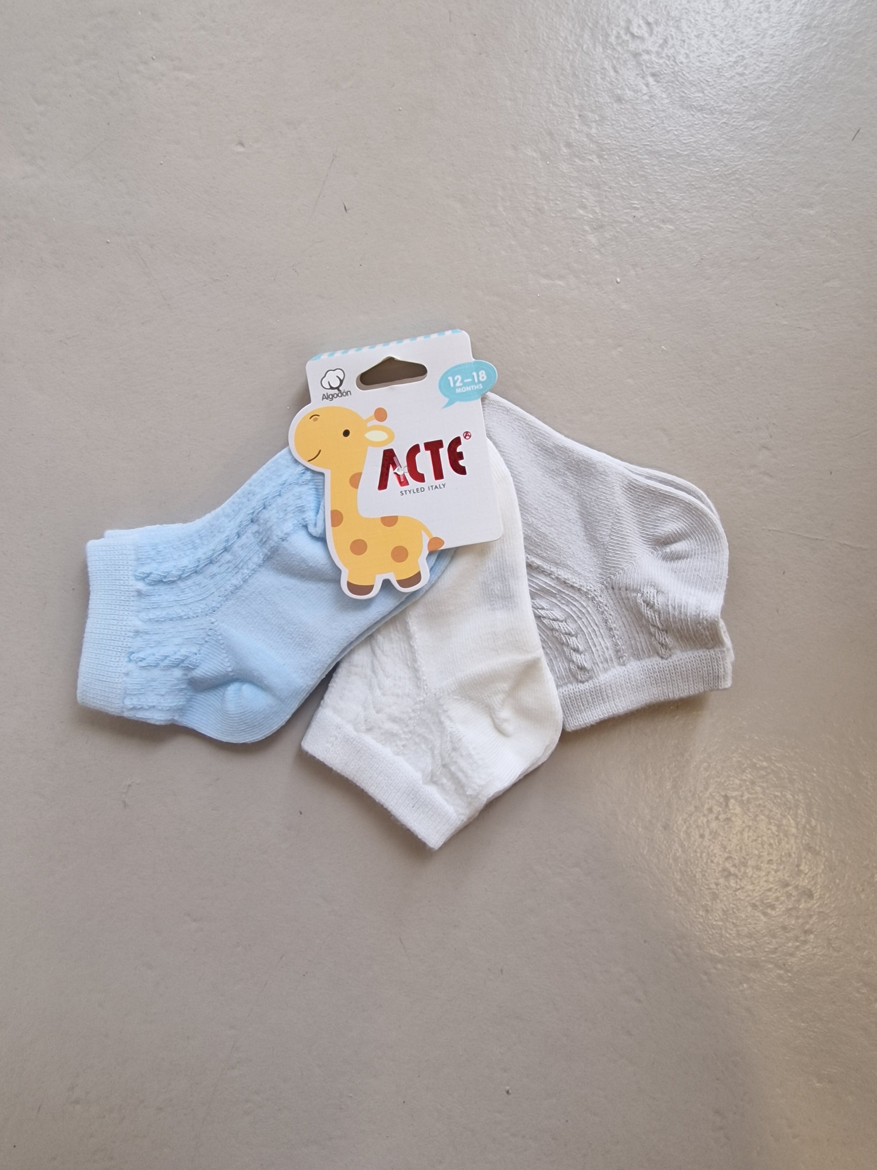 Tris CALZINI TRAFORATI 0-24M - CELESTE