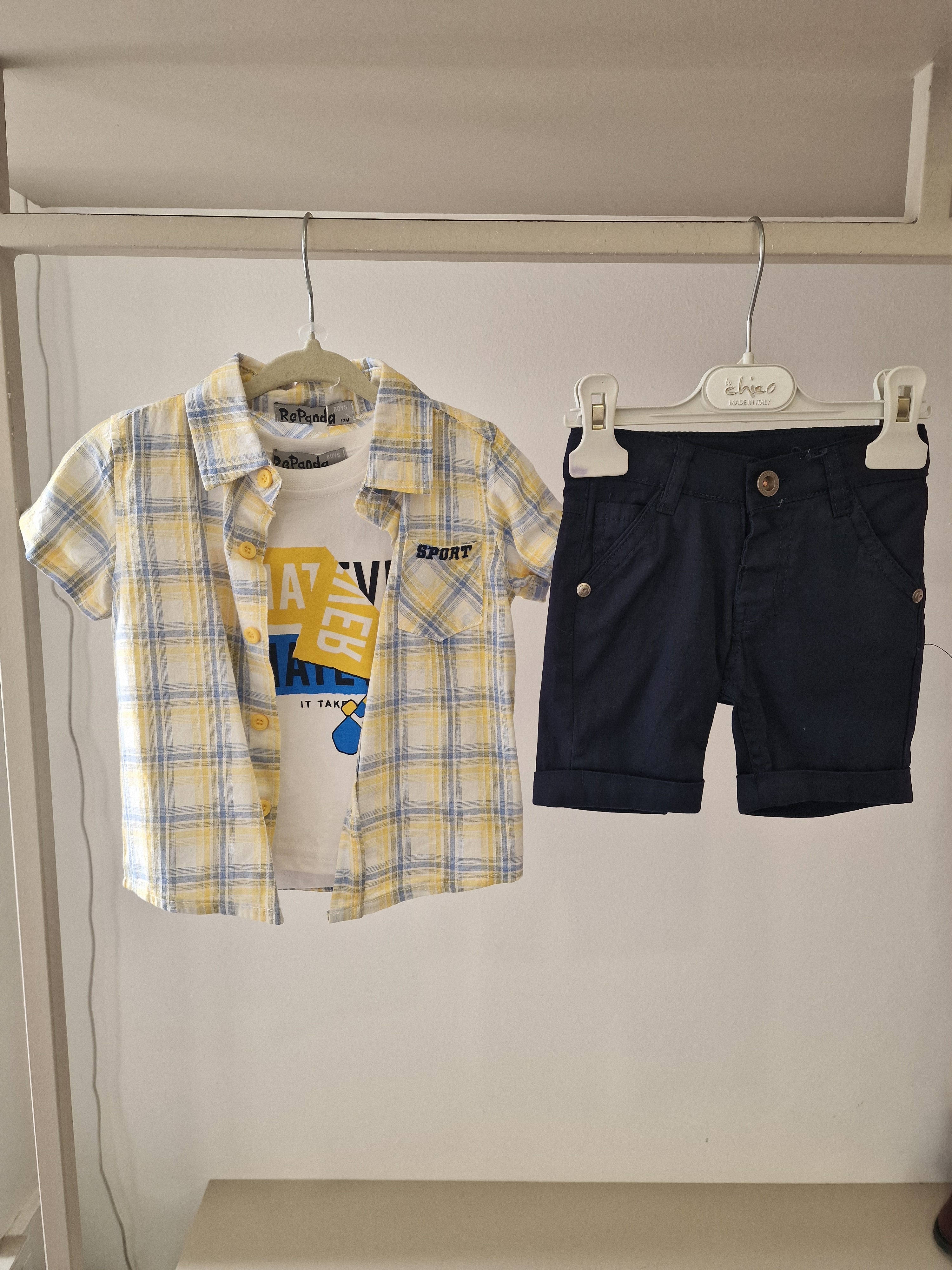 Completo CAMICIA QUADRETINI 12-36M - GIALLO