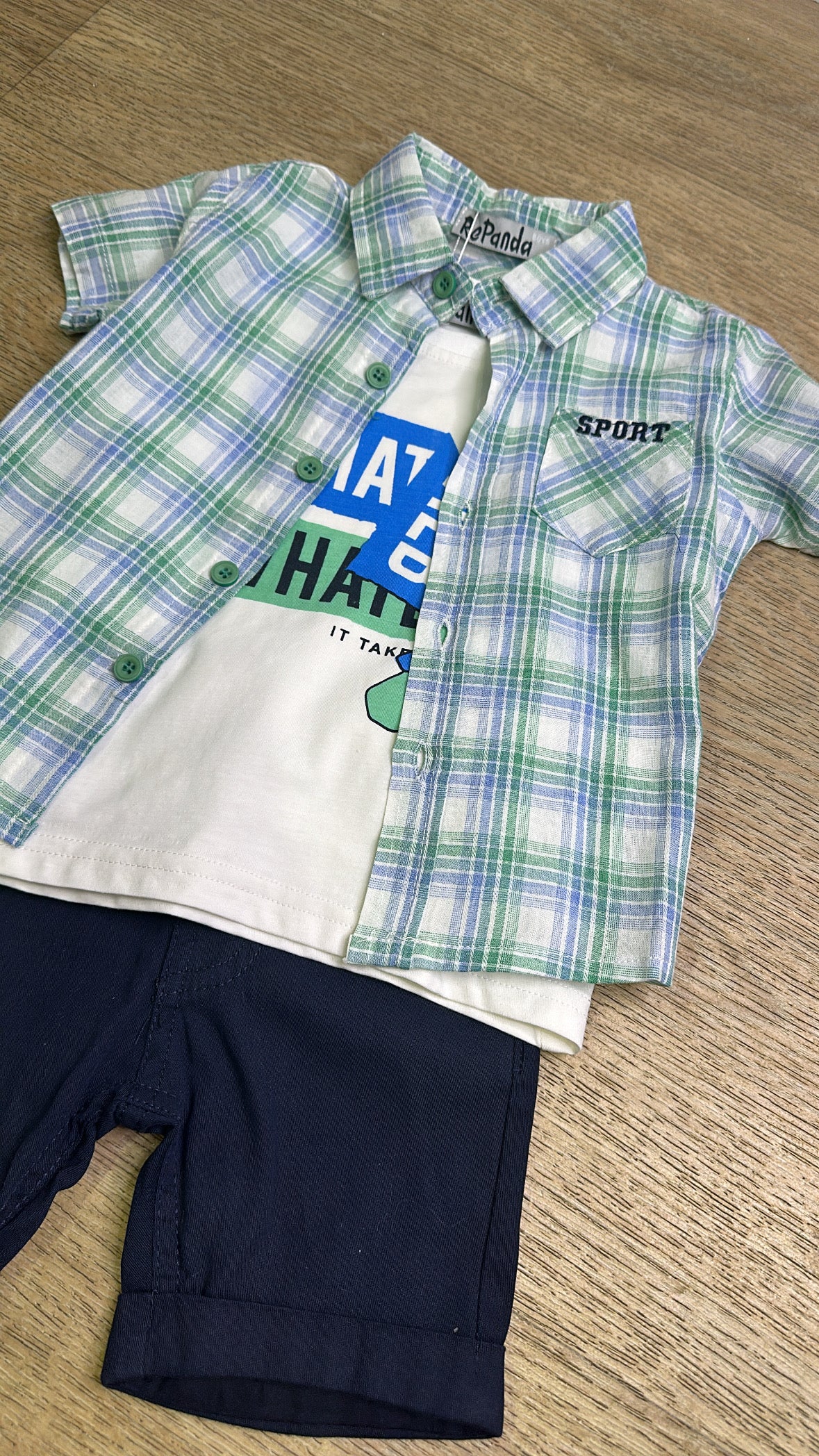 Completo CAMICIA QUADRETINI 12-36M - VERDE