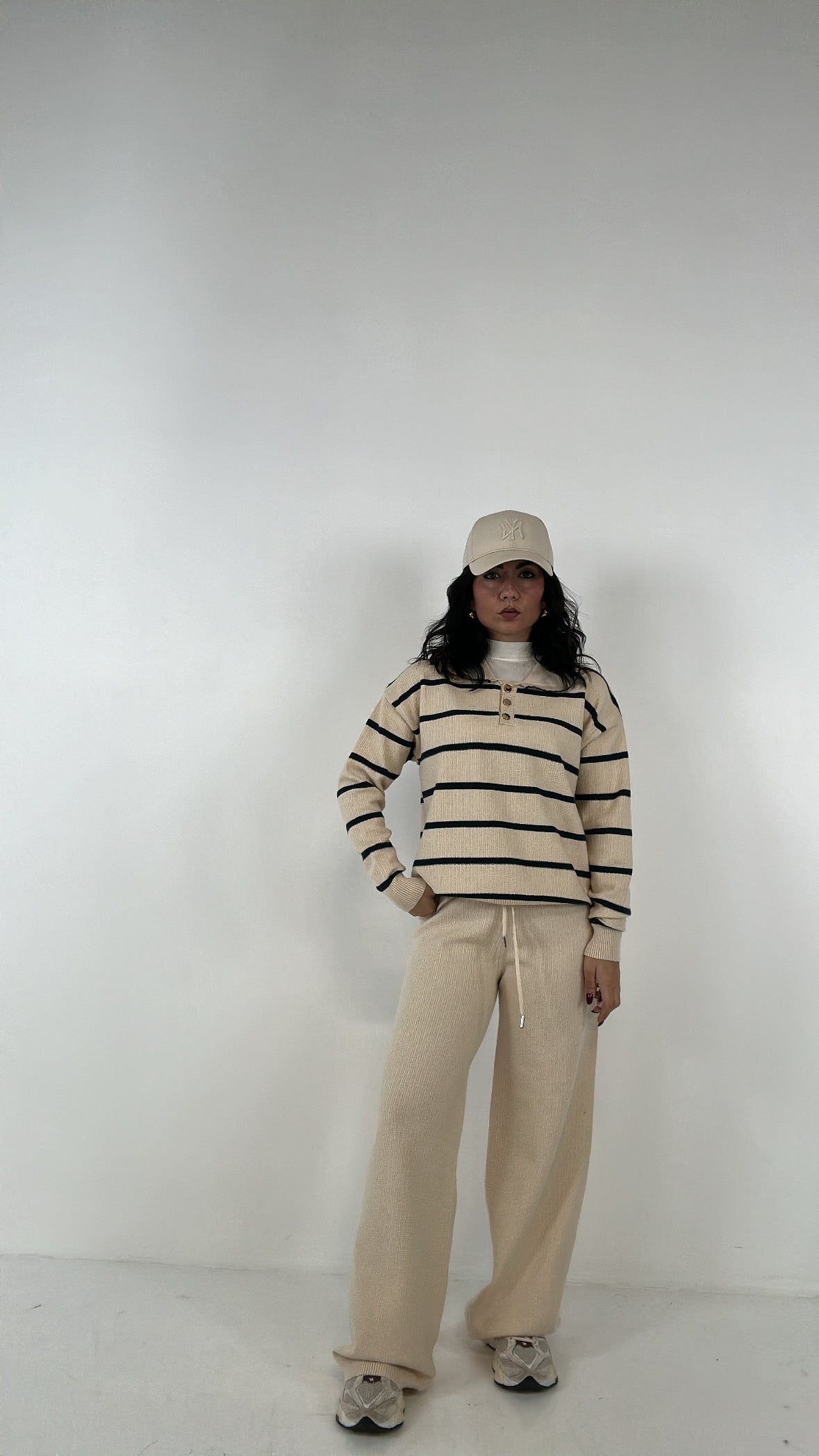 Coordinato CON POLO A RIGHE - PANNA