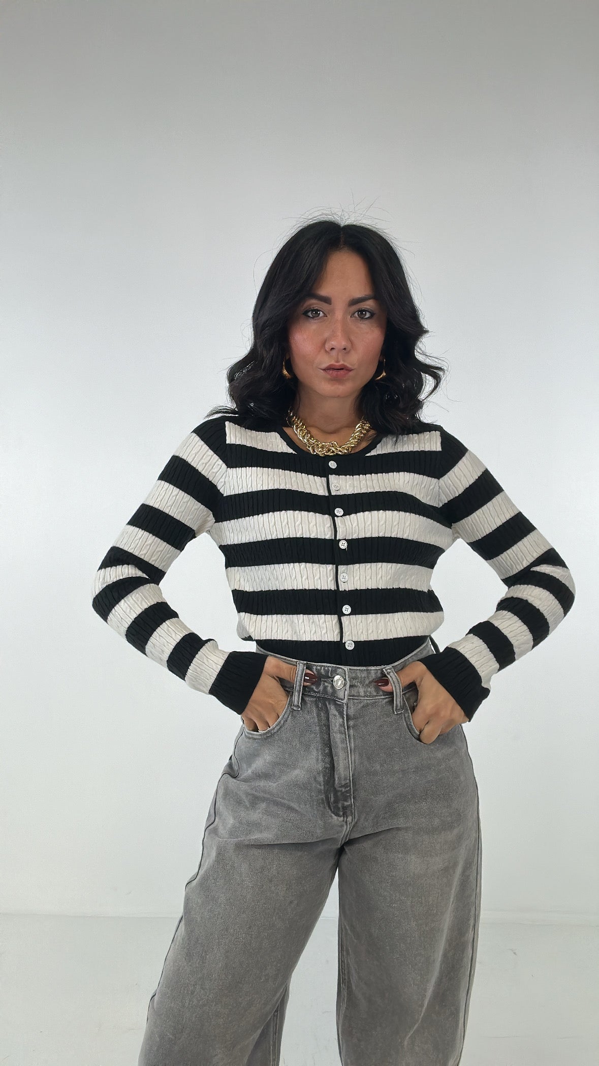 Cardigan RIGHE SLIM - NERO