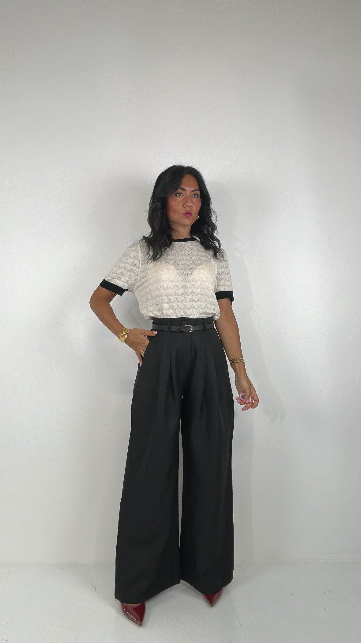 Pantalone PALAZZO PENCE E CINTURA - NERO