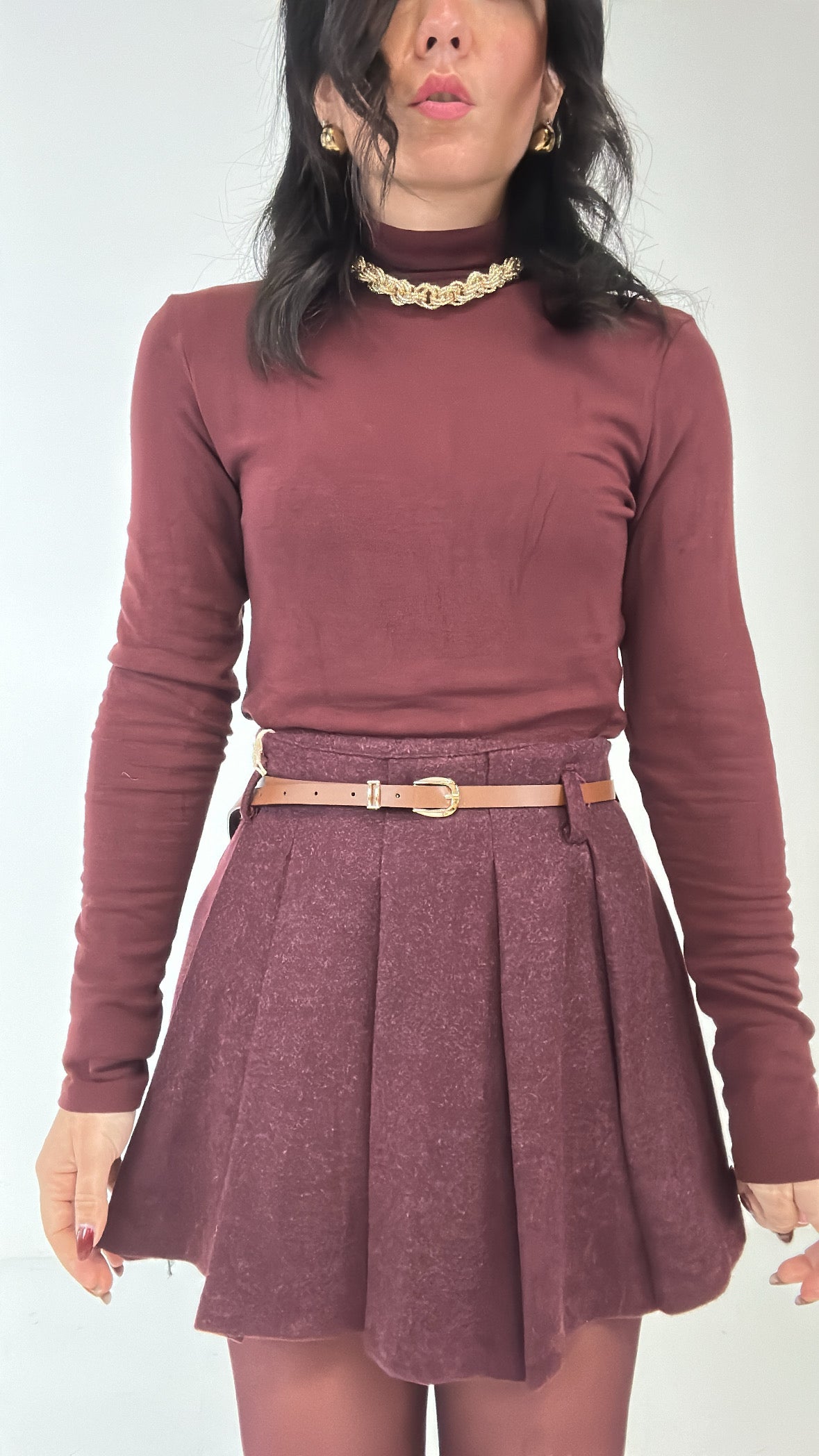 GONNA IN PANNO CON CINTURA - BORDEAUX