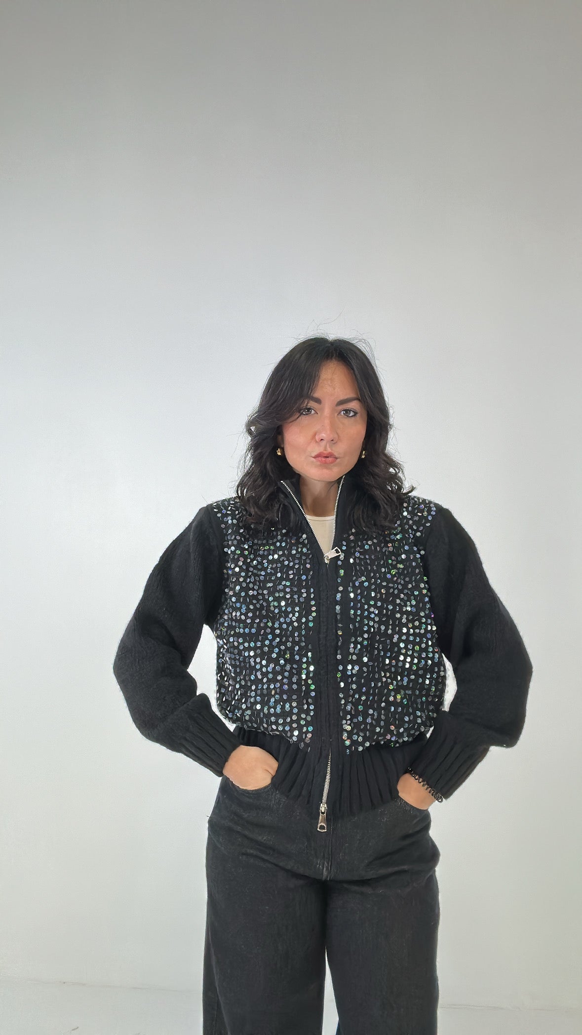Pull CERNIERA CON PAILLETTES - NERO