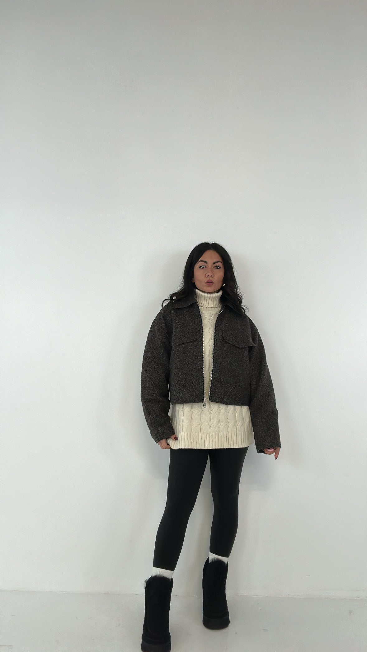 Cappottino CROP CON CERNIERA - GRIGIO SCURO