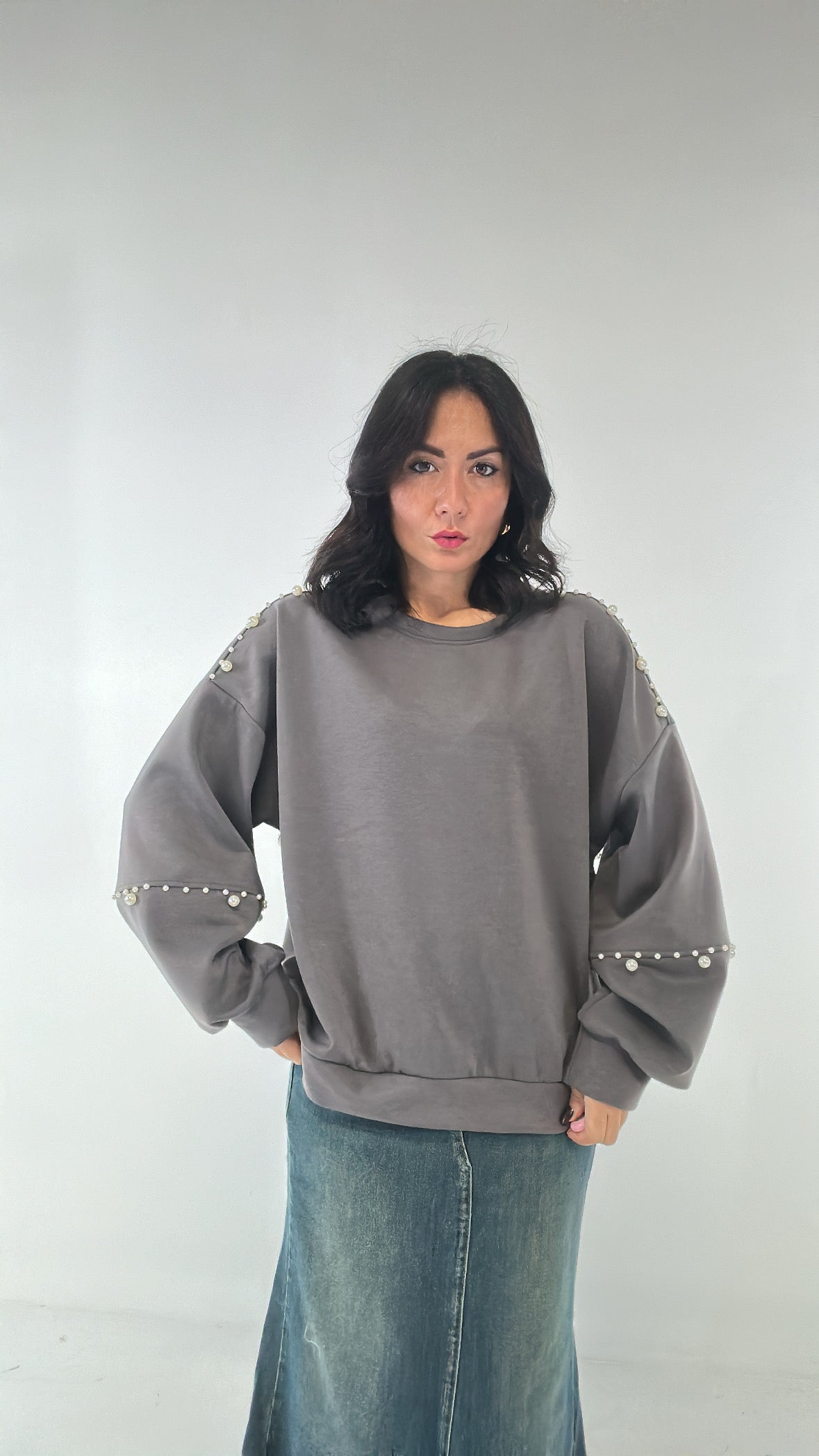 Felpa OVER PERLE - GRIGIO