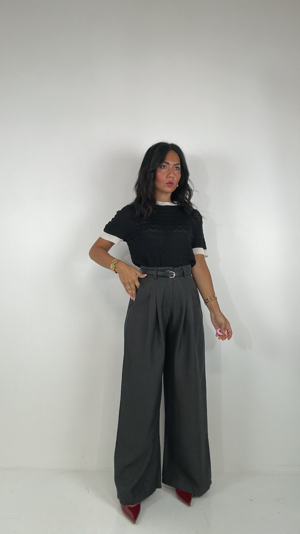 Pantalone PALAZZO PENCE E CINTURA - GRIGIO