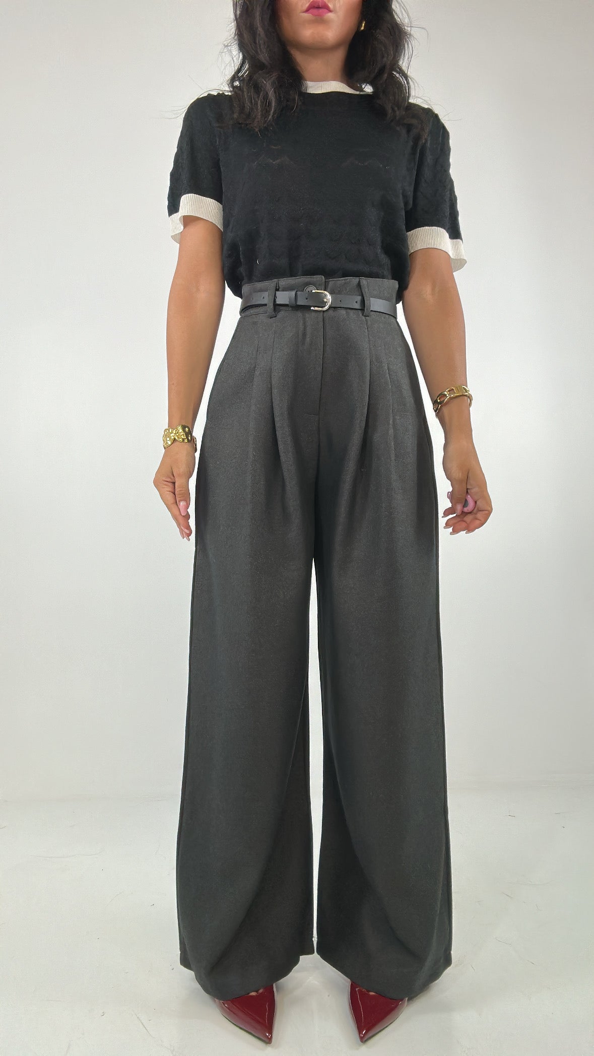 Pantalone PALAZZO PENCE E CINTURA - GRIGIO