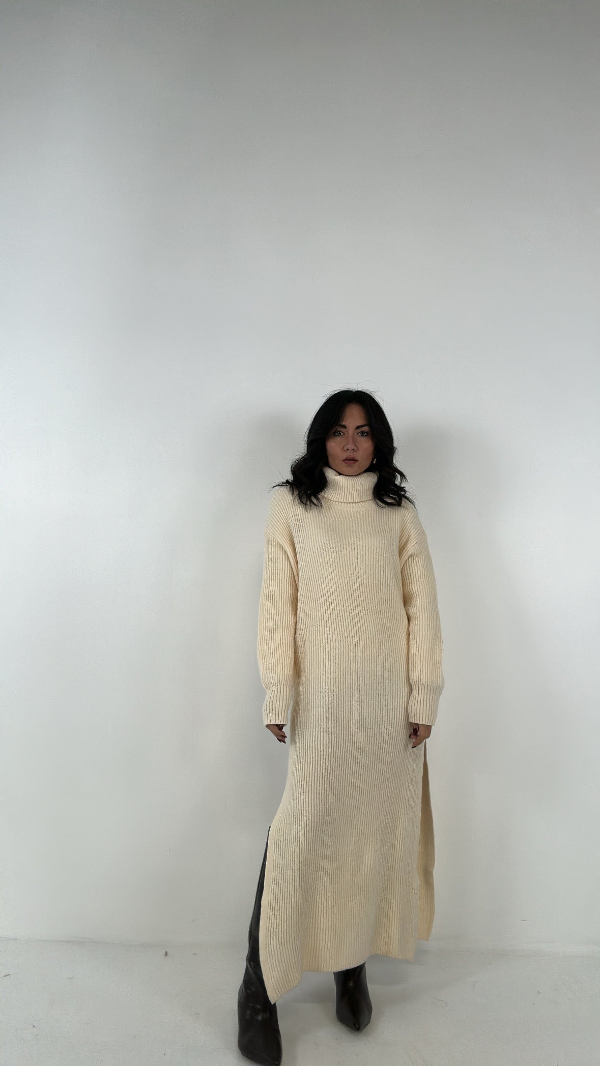 Vestito CON COLLO IN MAGLIA - PANNA