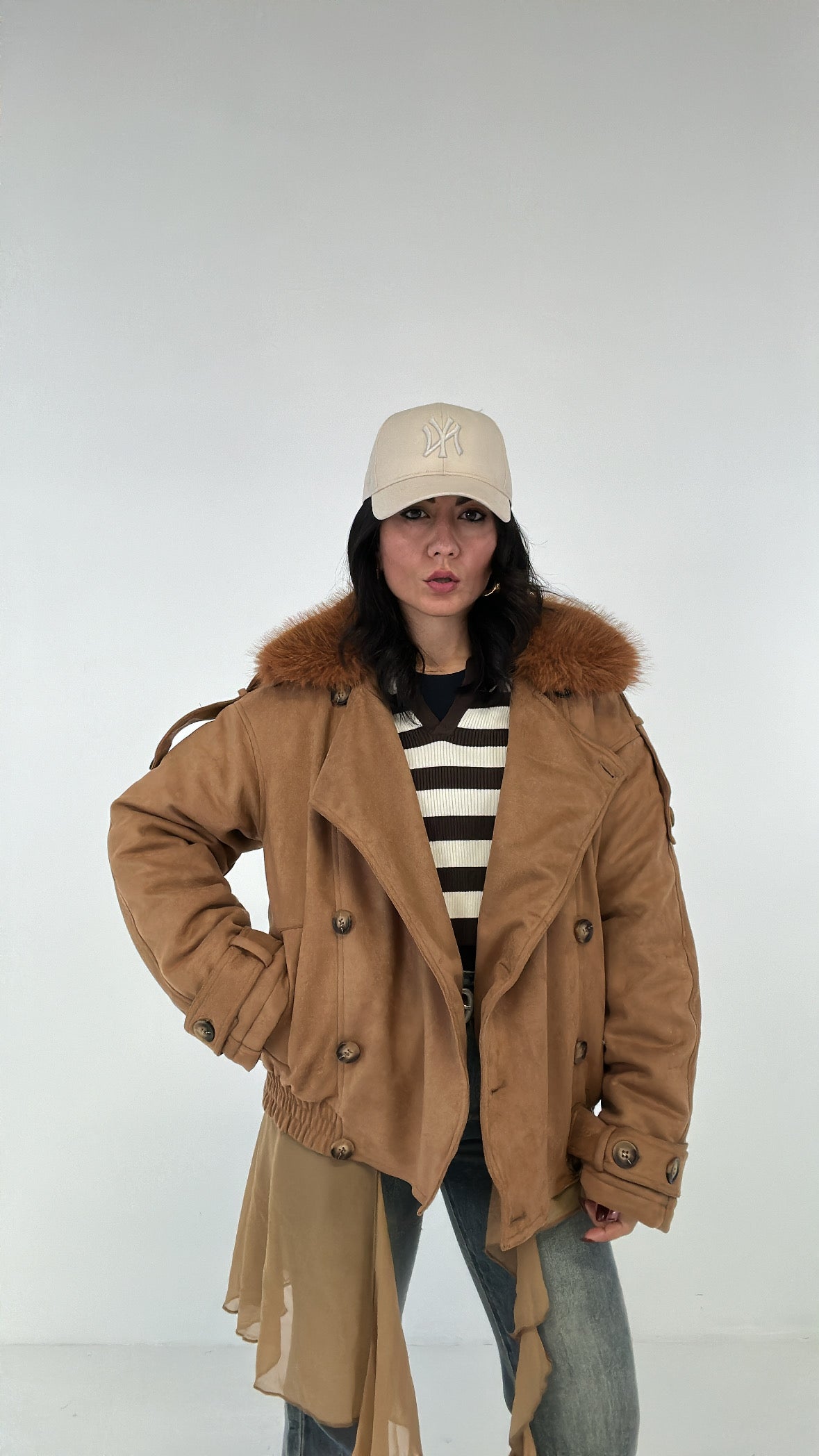 Bomber CAMOSCIO E COLLO IN PELLICCIA - CAMMELLO