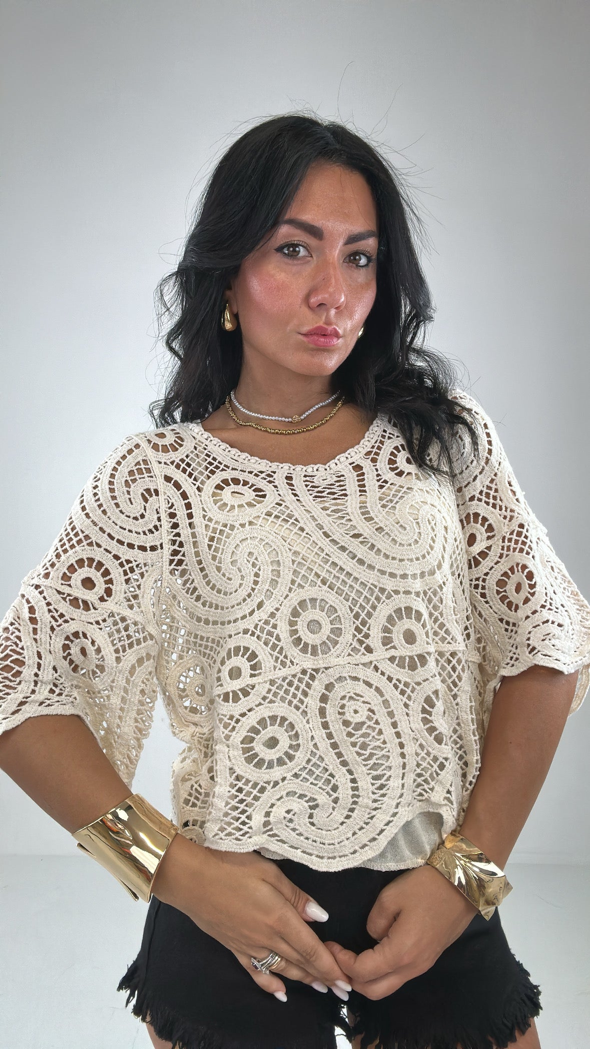 Maglia TRAFORATA CON CANOTTA - BEIGE