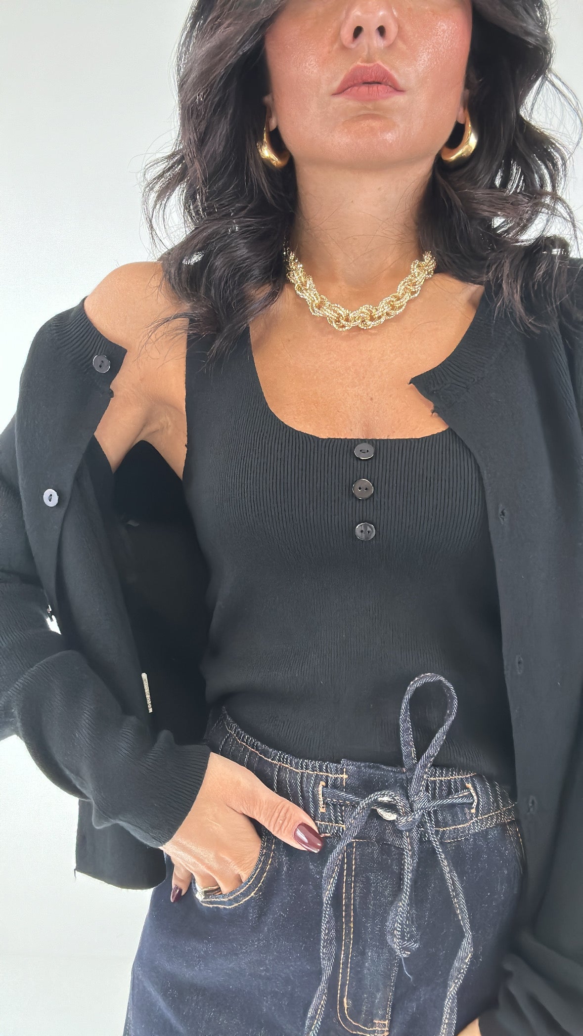 Cardigan E TOP - NERO
