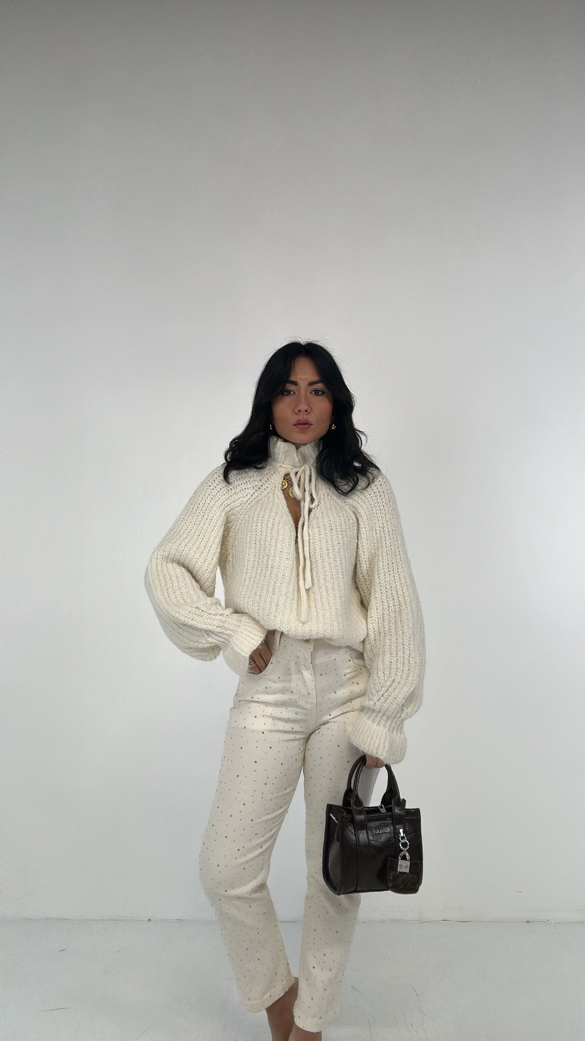 Pull COLLO VOLANT E LACCETTO - PANNA