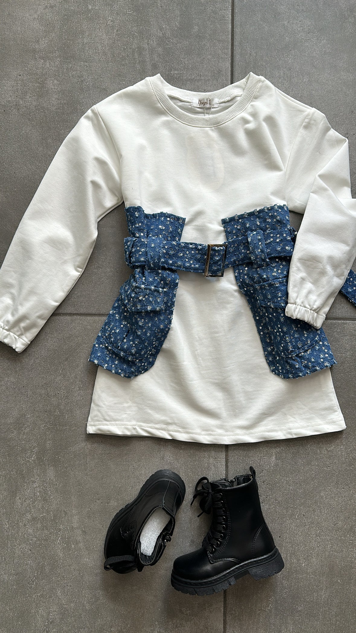 Vestitino CON PARTI IN JEANS 4-14A - BIANCO