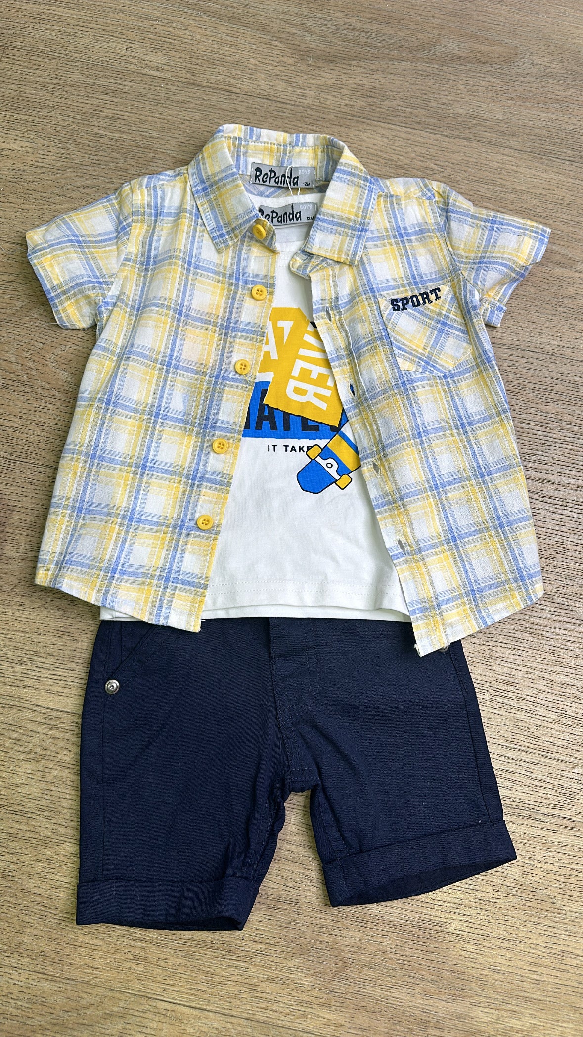 Completo CAMICIA QUADRETINI 12-36M - GIALLO