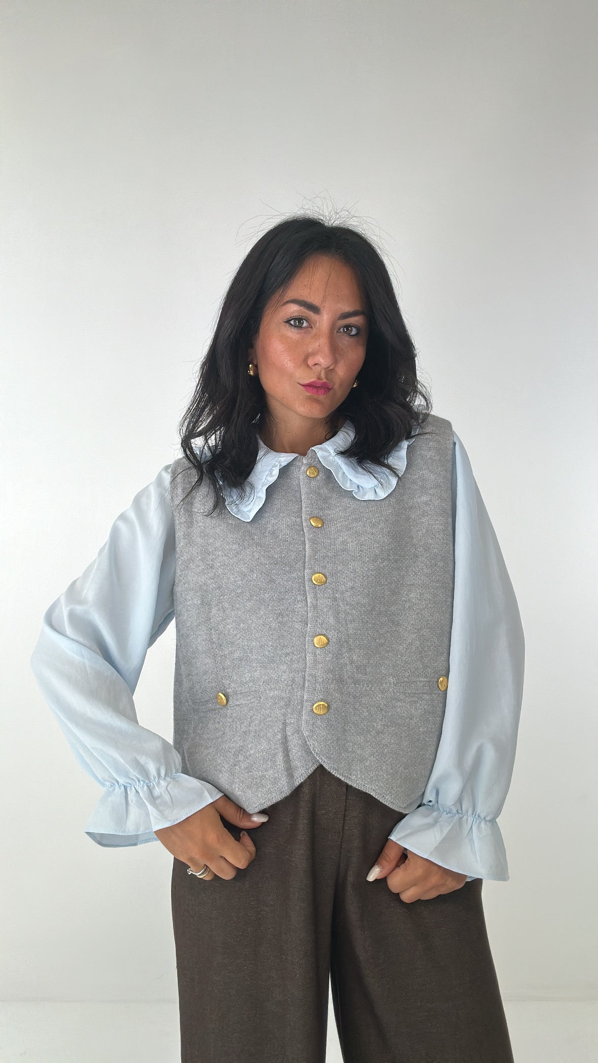 Camicia COLLETTO CON GILET - GRIGIO