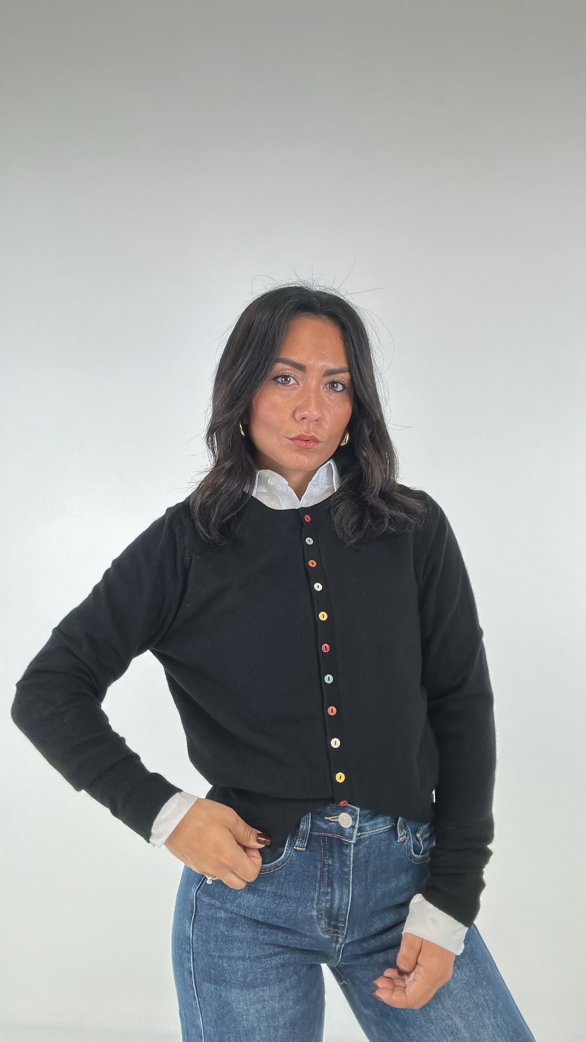 Cardigan BOTTONCINI COLORATI - NERO