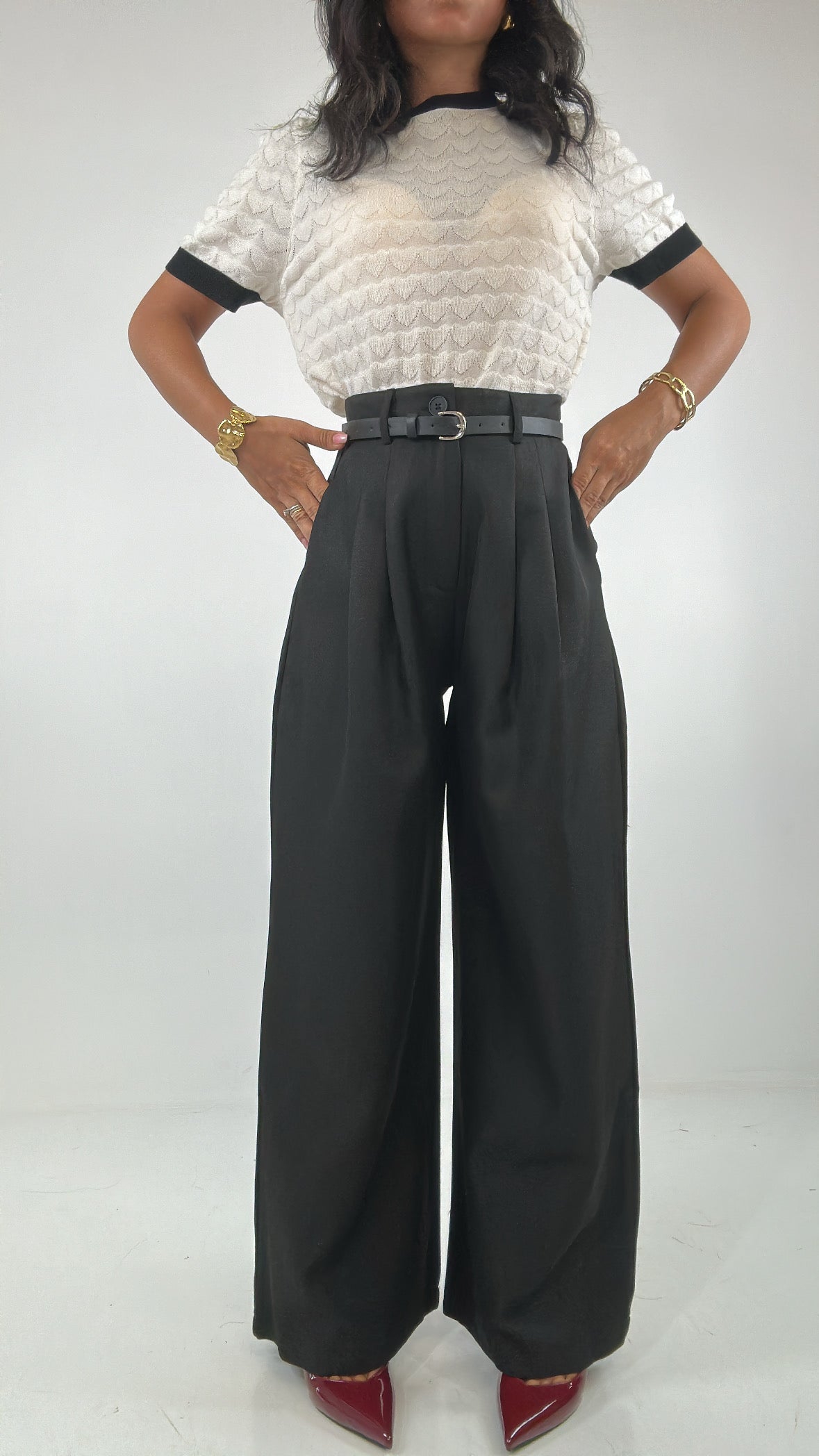 Pantalone PALAZZO PENCE E CINTURA - NERO