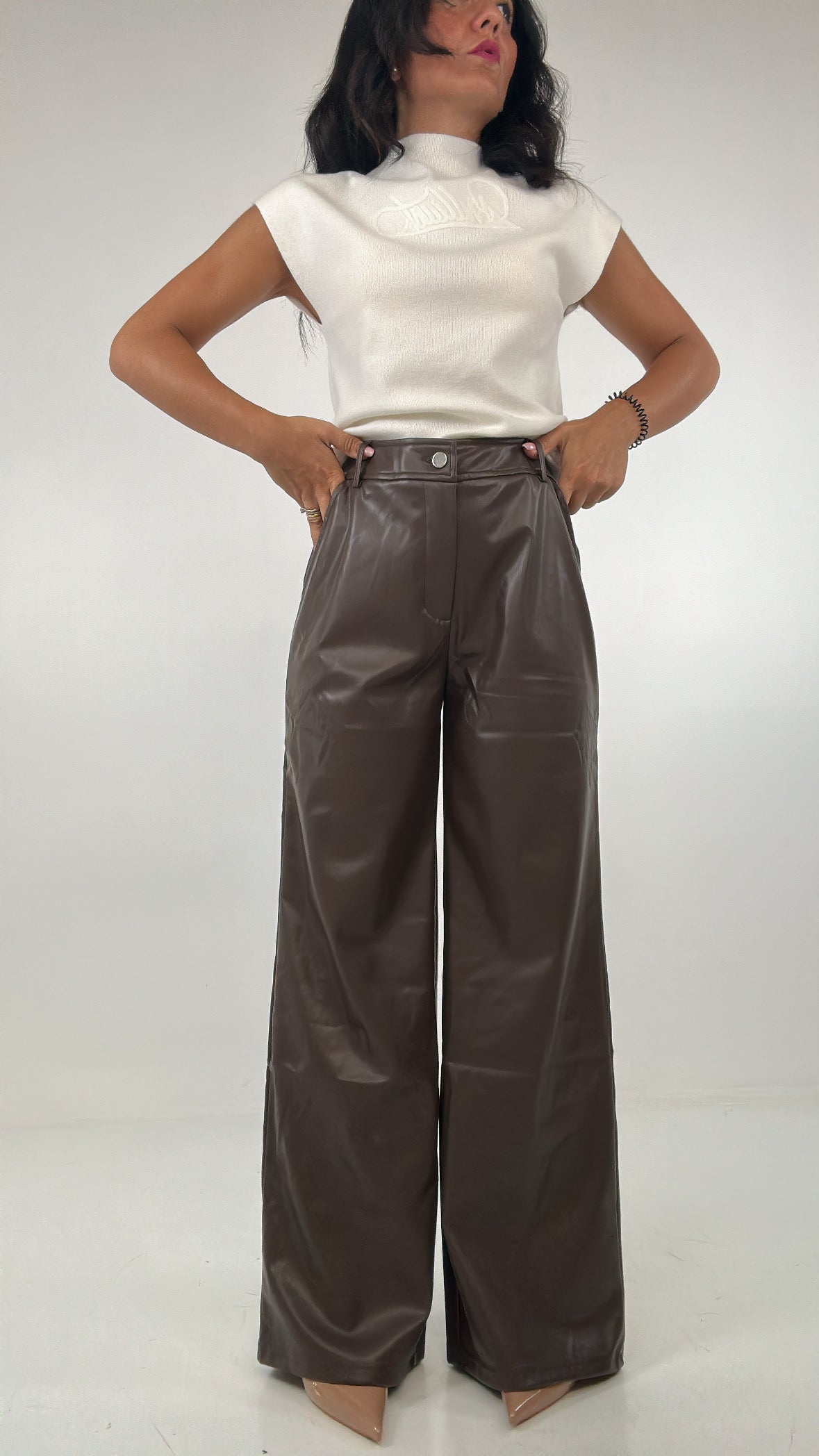 Pantalone PALAZZO ECOPELLE NEW - MARRONE