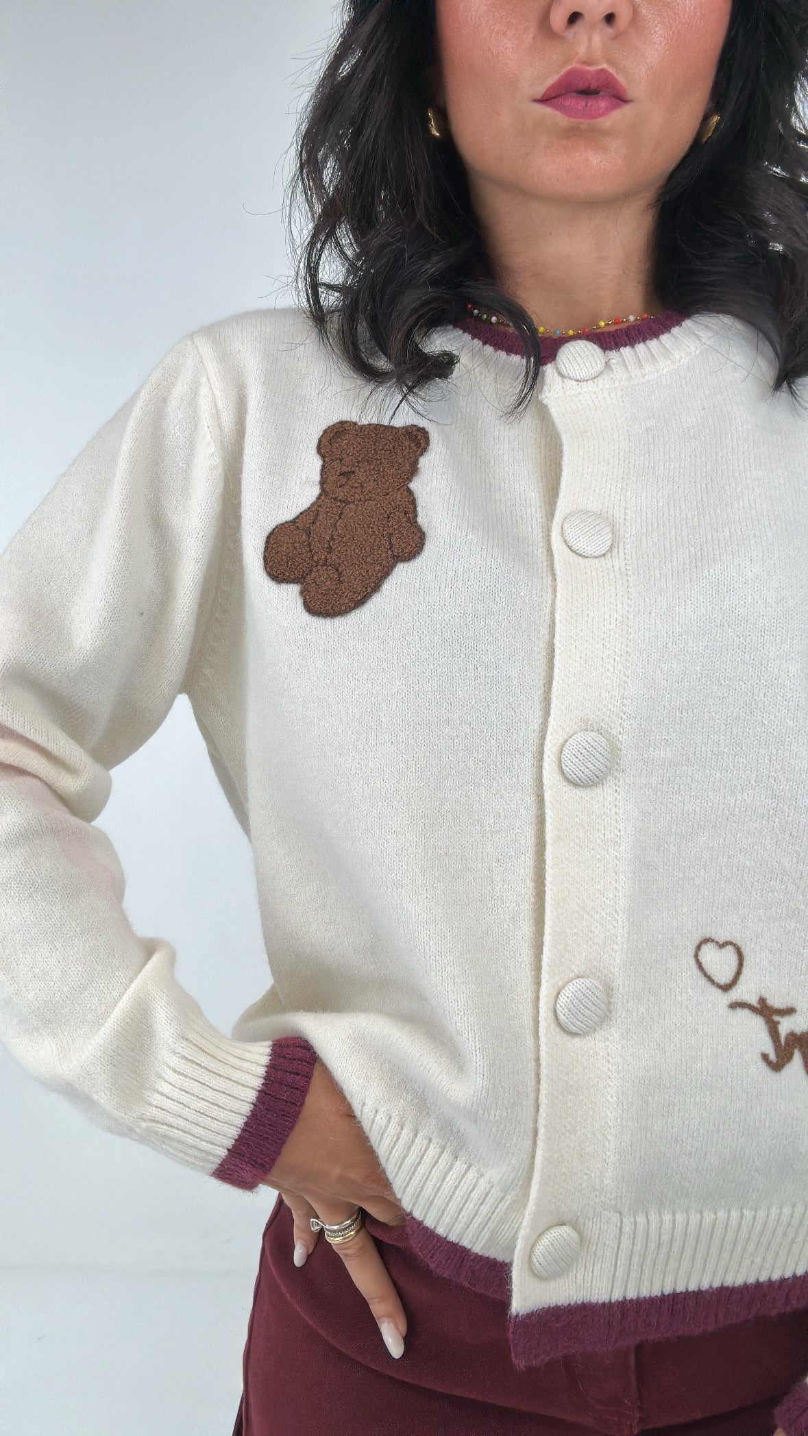 Cardigan ORSETTO HEART - PANNA