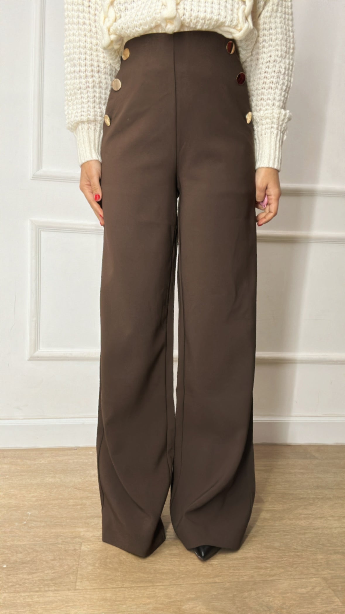 Pantalone PALAZZO BOTTONCINI - MARRONE