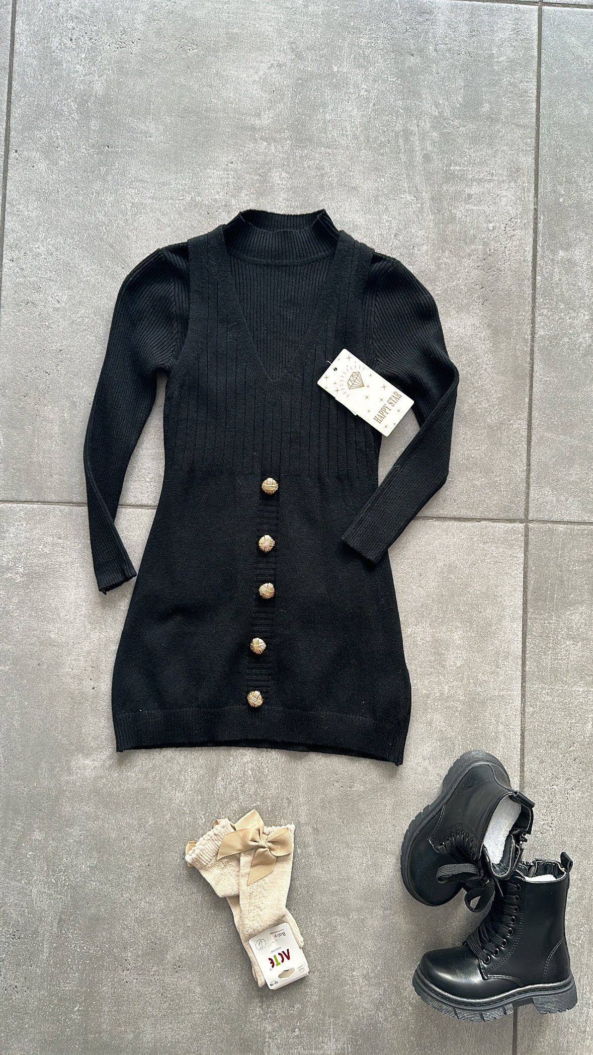 Vestito IN MAGLIA CON LUPETTO 4-14A - NERO
