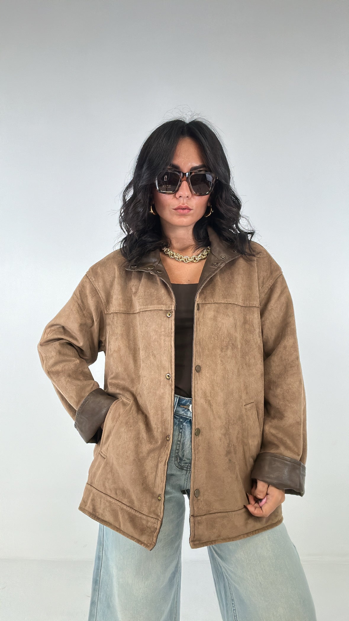 Giubbino IN CAMOSCIO ED ECOPELLE - CAMMELLO