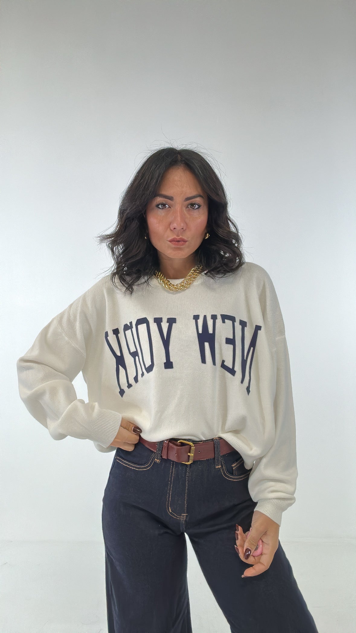 Pull RASATO NEW YORK - BIANCO