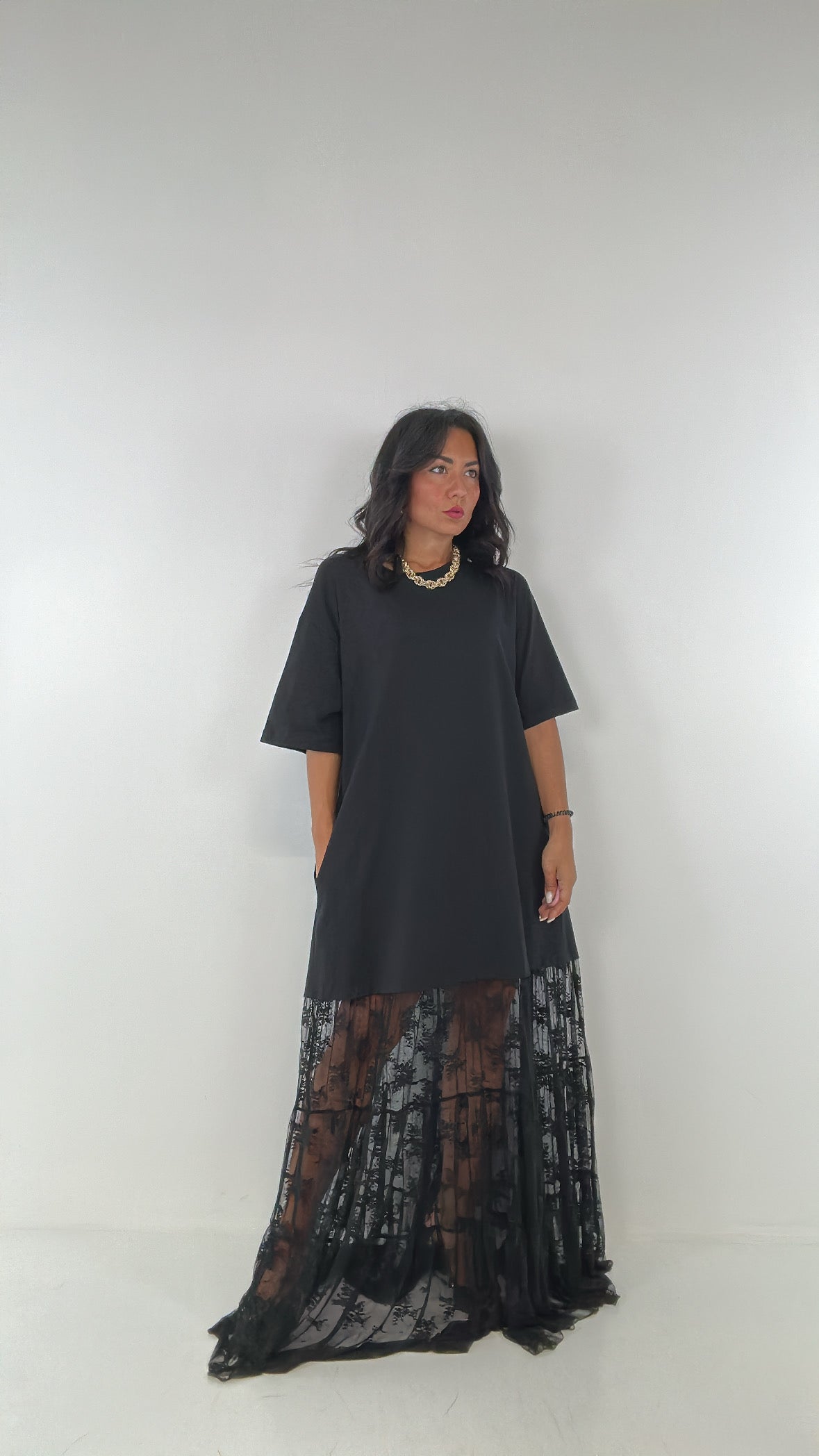 Vestito CON PIZZO LUMINA - NERO