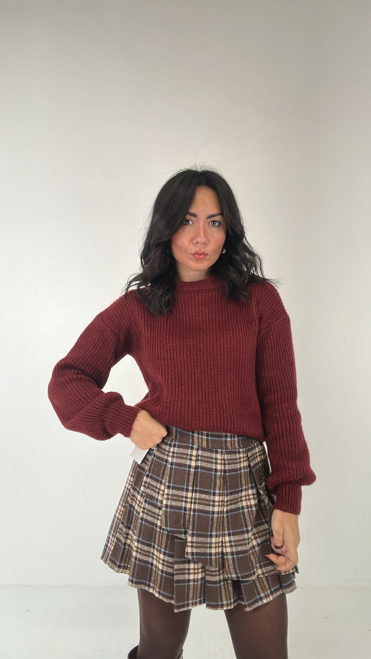 Gonna QUADRI PIEGHETTE - MARRONE