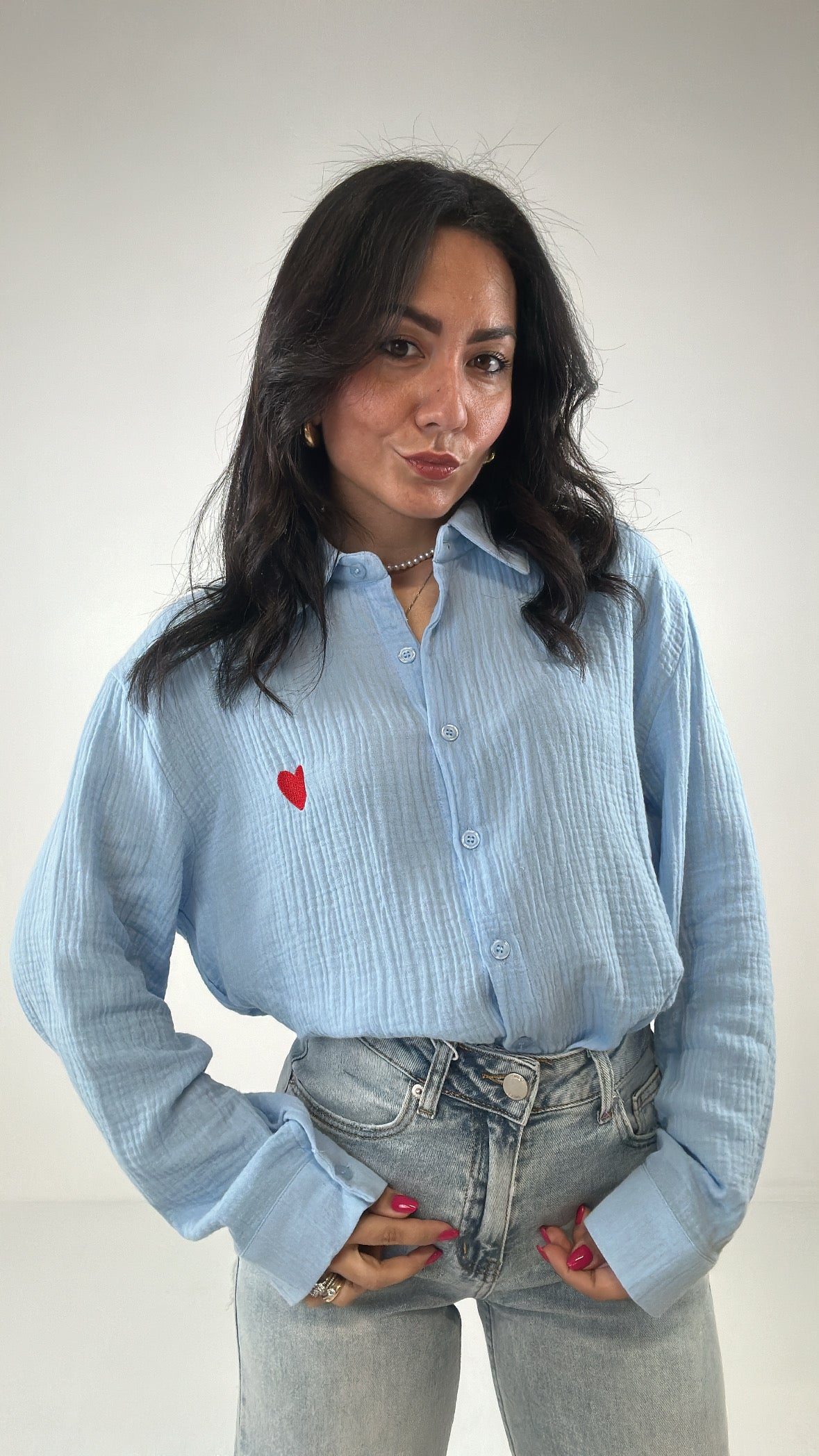 Camicia CUORE ROSSO - CELESTE