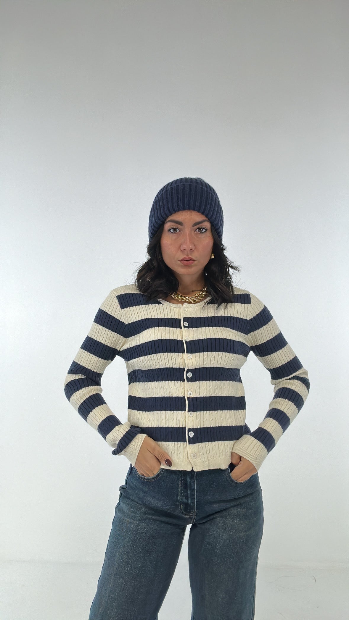 Cardigan RIGHE SLIM - BLU