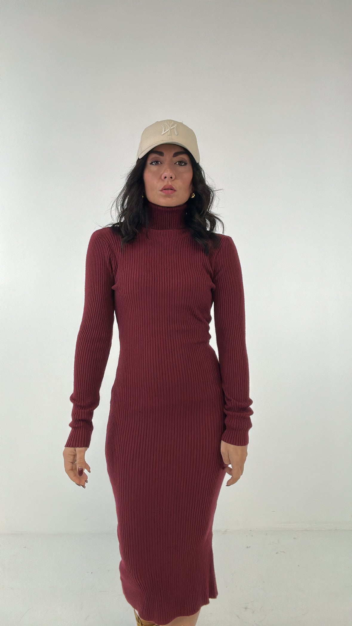 Abito IN MAGLIA CON COLLO - BORDEAUX