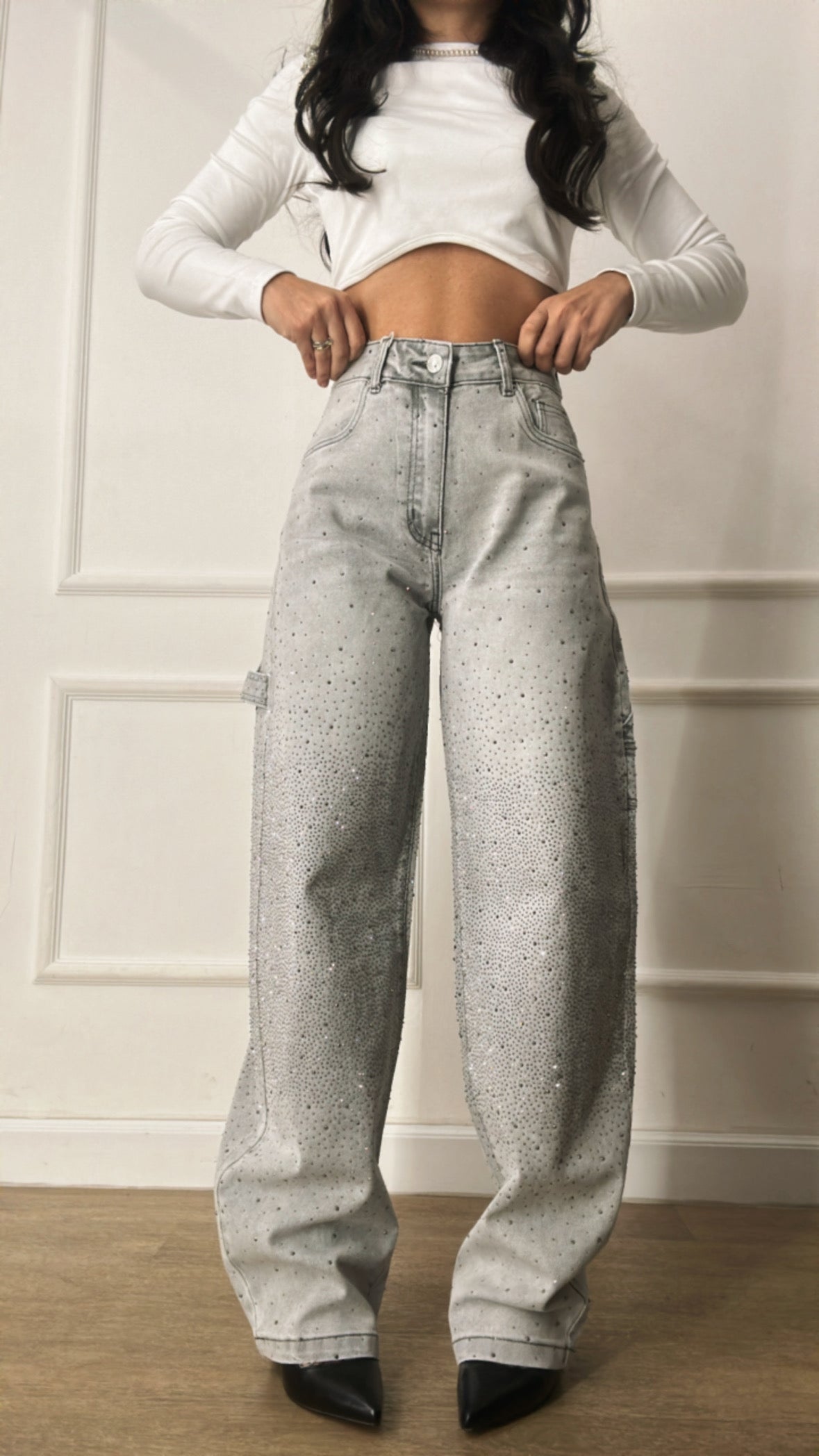 Jeans WIDE BALLON BRILLANTINI - GRIGIO