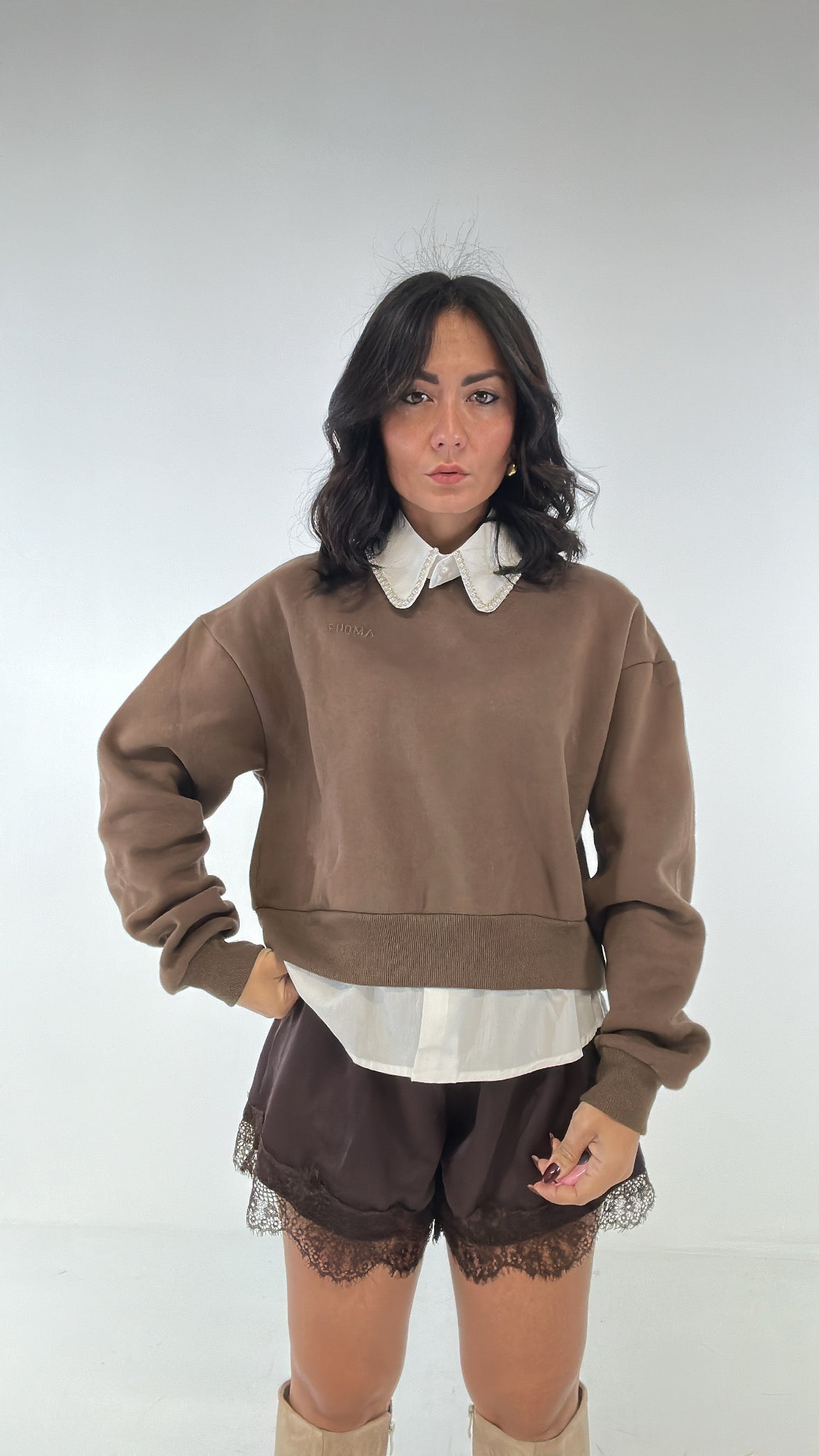 Felpa COLLETTO REMOVIBILE - MARRONE