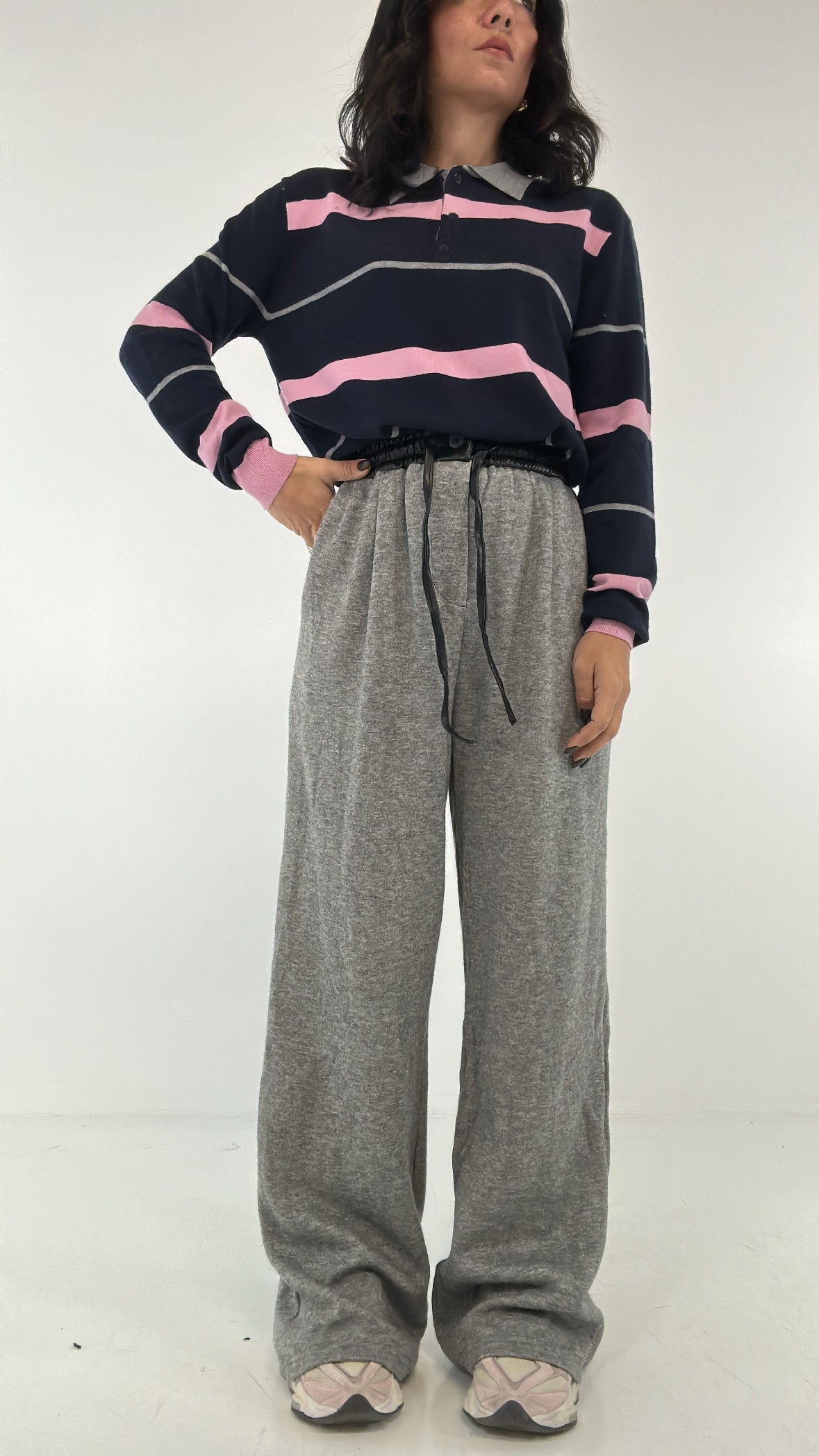 Pantalone CON PARTI IN ECOPELLE - GRIGIO
