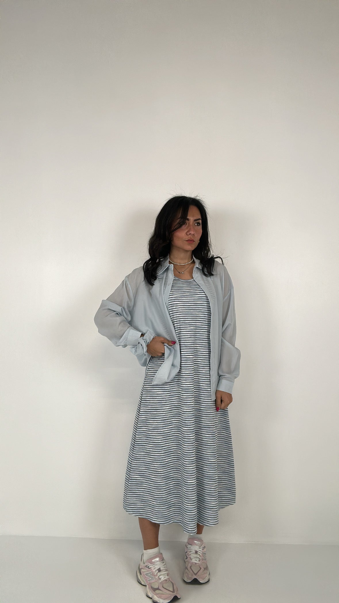 Vestito RIIGHE, CAMICIA ED ELASTICO - CELESTE