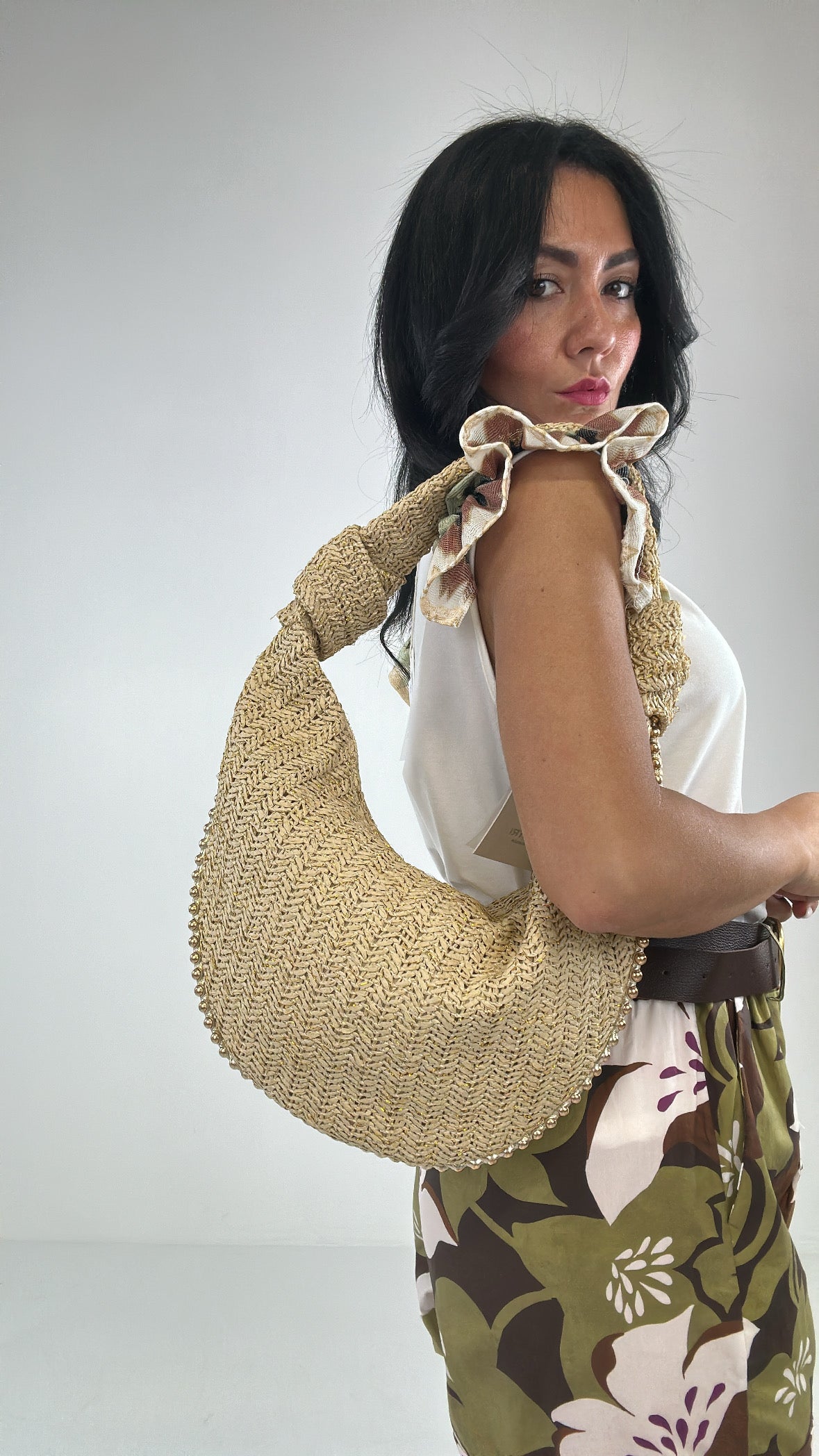 Borsa MEZZALUNA PAGLIA - BEIGE