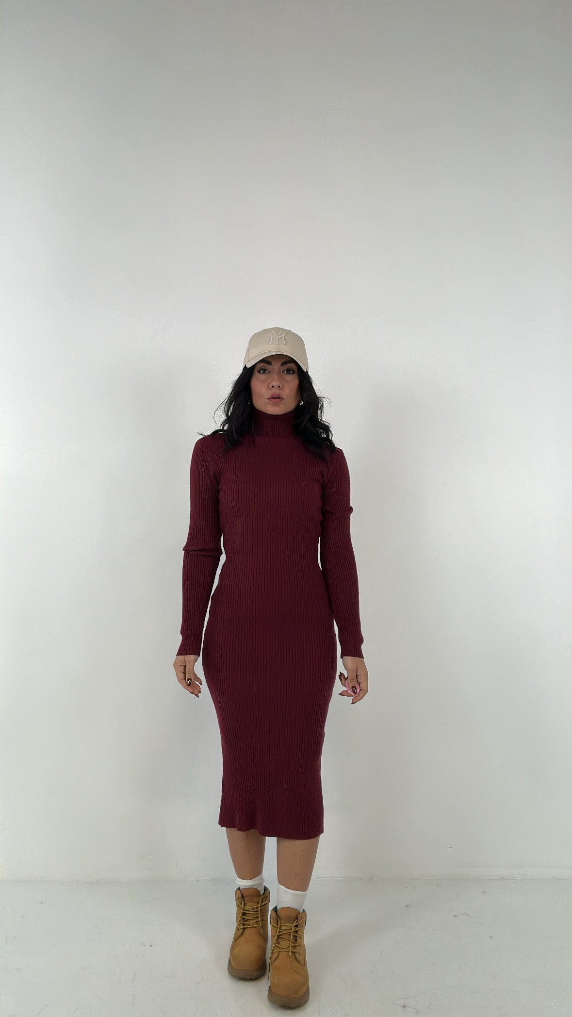 Abito IN MAGLIA CON COLLO - BORDEAUX